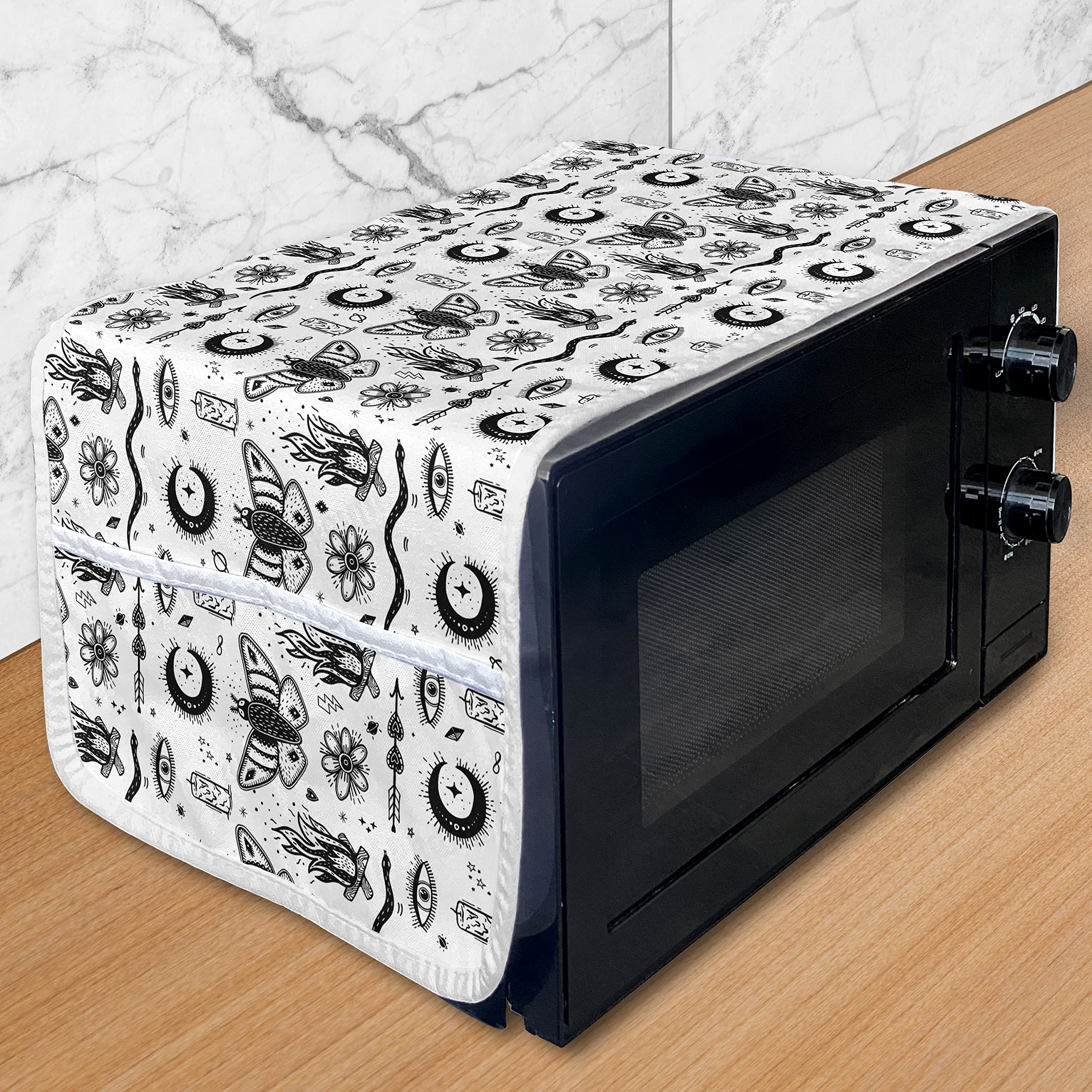 Ambesonne Magic Moon Microwave Cover - Waterproof Black and White Gothic Design with Pockets, 36