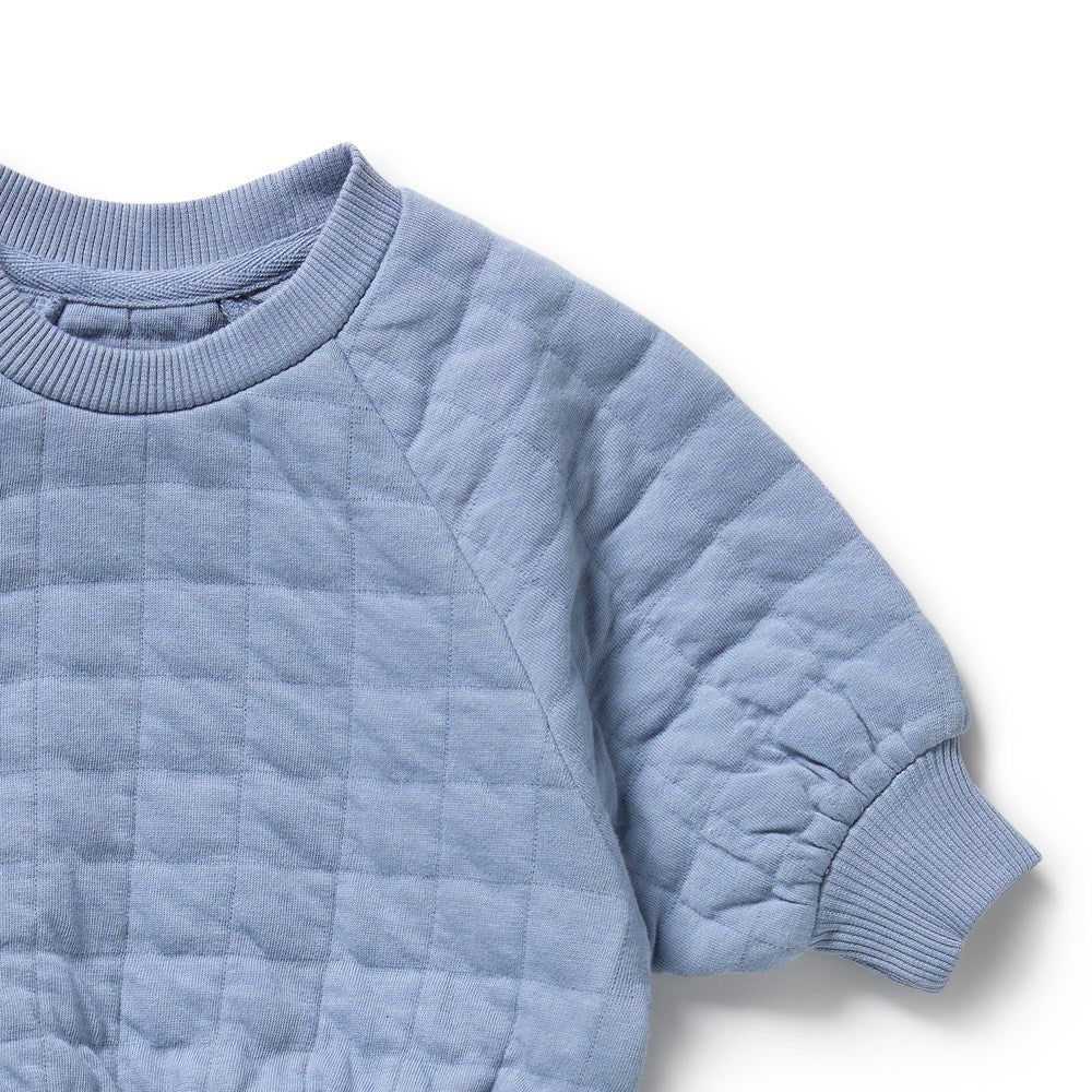 Sky Blue Organic Quilted Sweatshirt - Eco-Friendly Cotton Pullover for Women | Cozy Loungewear & Casual Outfit for Fall & Winter