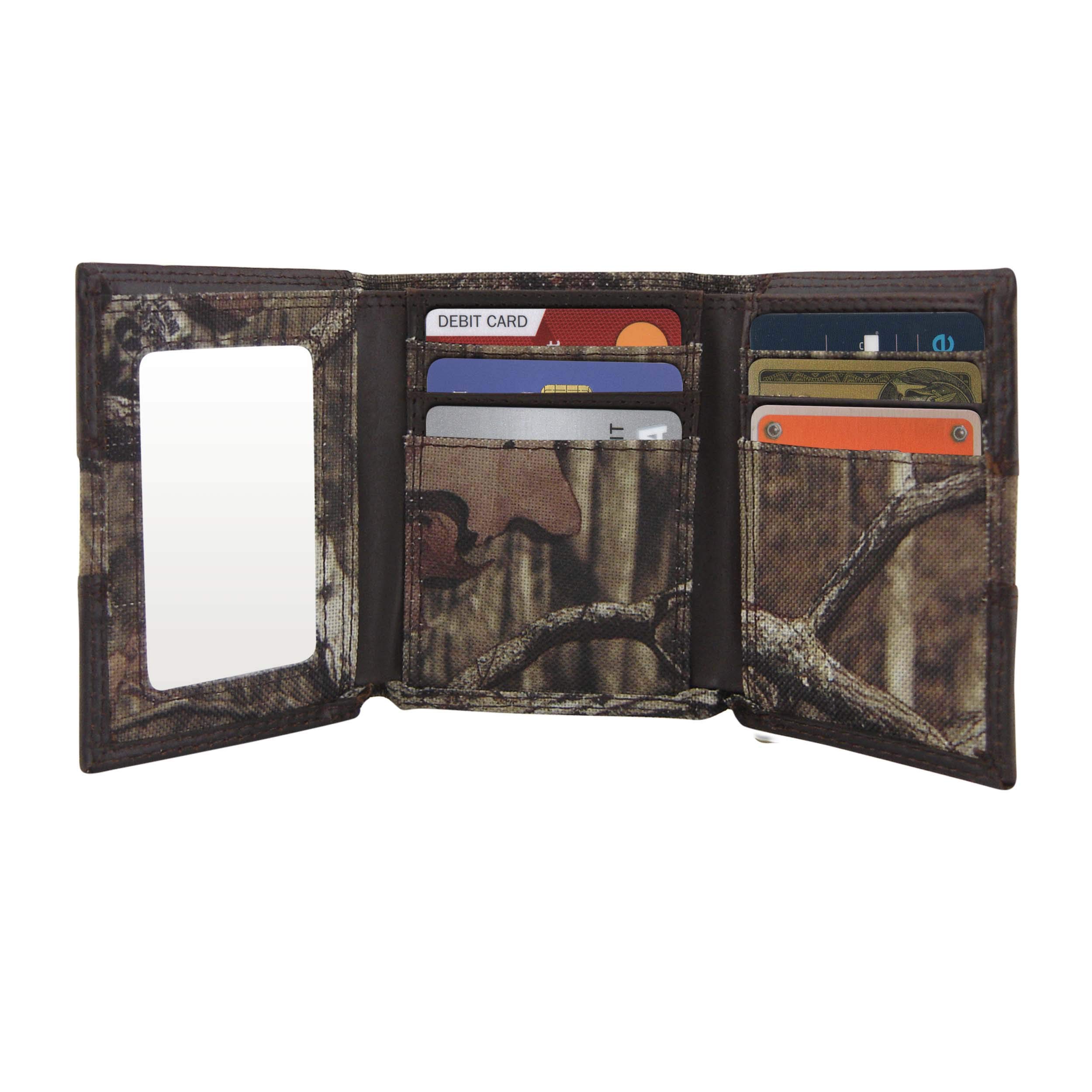 ZEP-PRO Men's Mossy Oak Camo Nylon & Leather Trifold Wallet with Concho Design - Perfect for Outdoor Enthusiasts, Hunting & Everyday Carry (EDC)