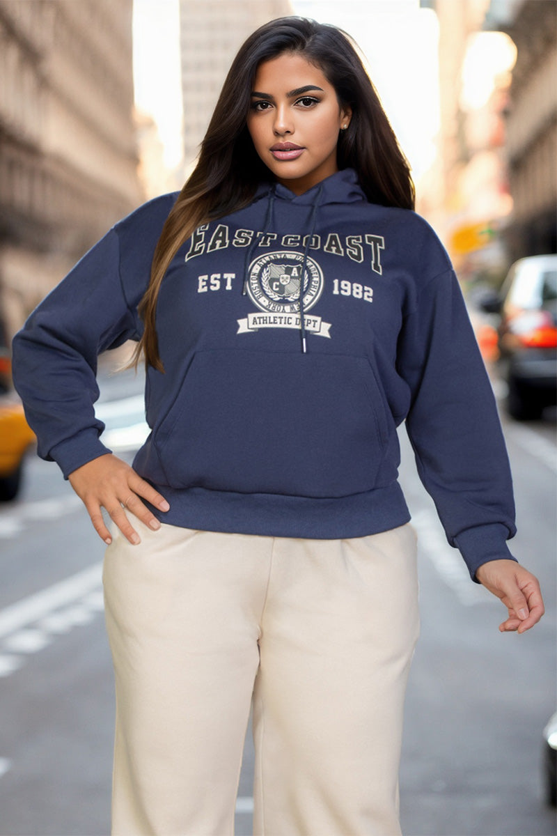 Plus Size Graphic Kangaroo Pocket Drawstring Hoodie - Comfortable Oversized Pullover Sweatshirt for Women | Perfect for Casual Wear, Lounge & Street Style Fashion