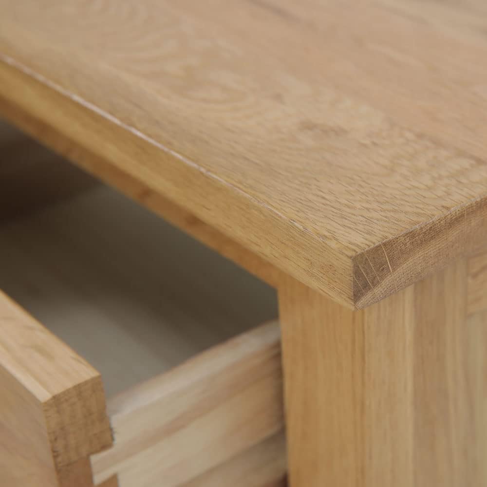 Oak Nightstand with 3 Drawers - Solid Wood Bedside Table, 42