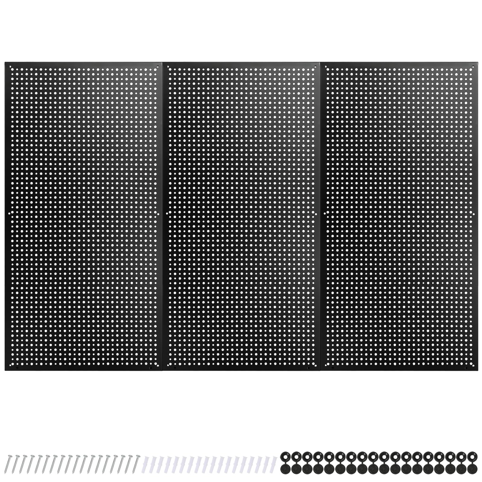 Heavy Duty 16x32 Inch Metal Pegboard for Garage Storage - Black Steel Tool Organization Panel (3 Pack) | Wall Mounted Workshop & Garage Organization Solution