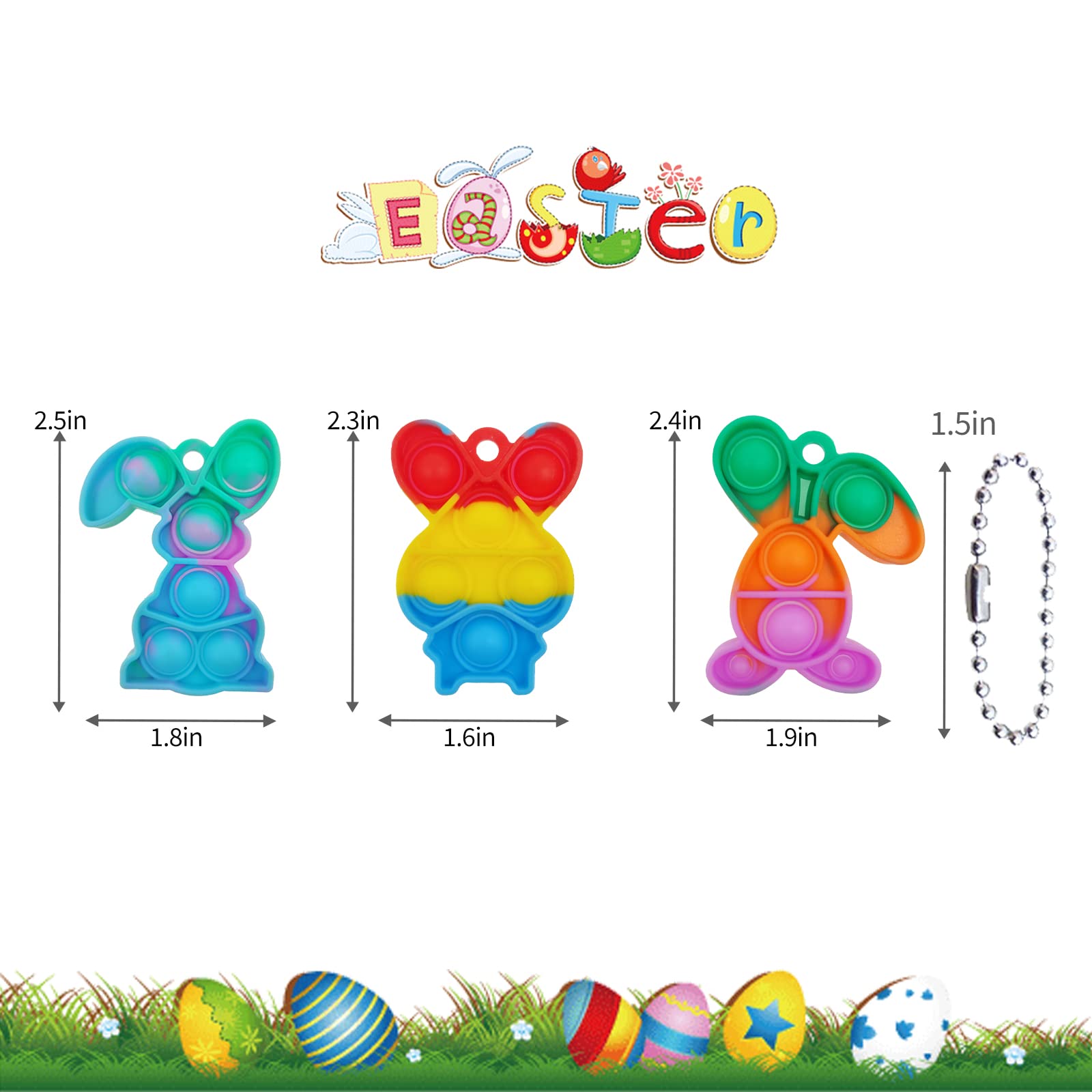 30Pcs Easter Pop Mini Bubble Fidget Sensory Toys - Rainbow Silicone Stress Relief Keychain for Kids & Adults - Perfect for Anxiety Relief, Office Desk, Classroom & Travel Use