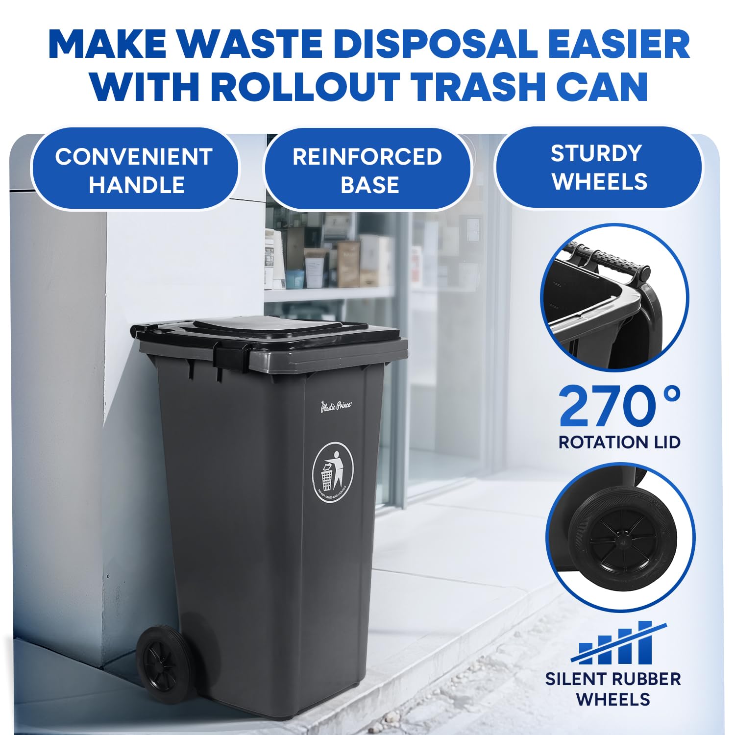 32 Gallon Wheeled Trash Can with Lid - Heavy-Duty Outdoor Garbage Bin for Home & Commercial Use