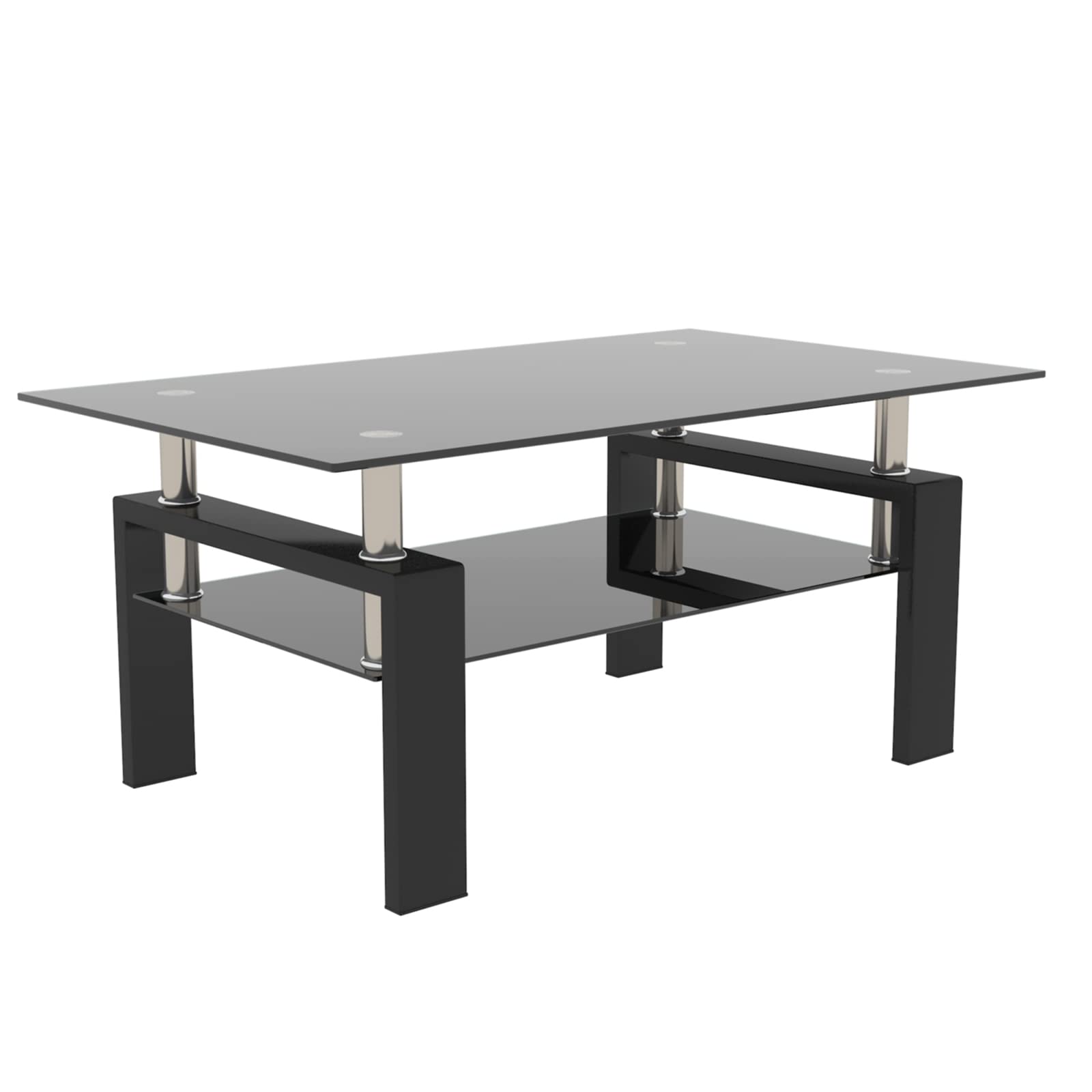 Modern 2-Tier Glass Coffee Table with Storage Shelf - Black Center Table for Living Room | Stylish Living Room Furniture | Perfect for Small Spaces & Entertaining Guests