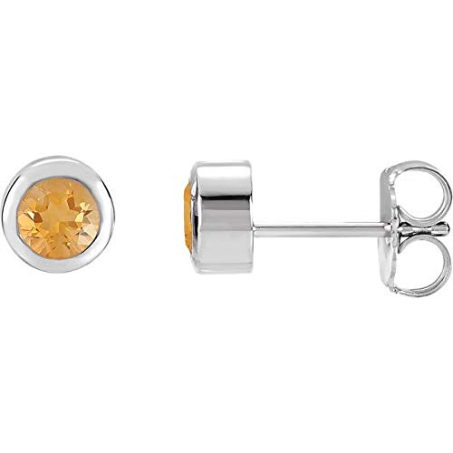 ICE CARATS Rhodium-Plated 925 Sterling Silver 4mm Round Imitation Citrine Birthstone Stud Earrings - Women's Fine Jewelry Gift for Her - Perfect for Birthdays, Anniversaries & Special Occasions