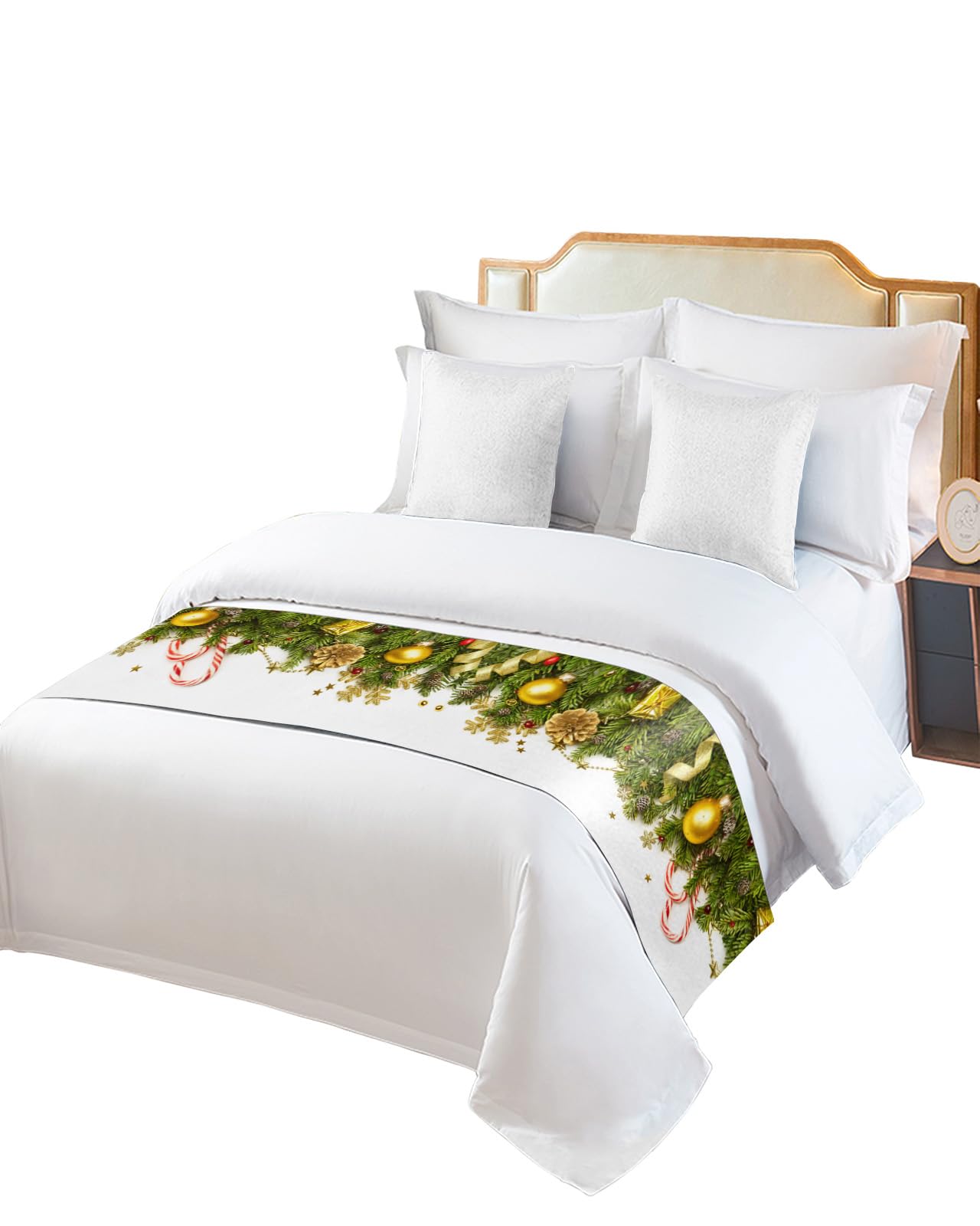 King Size Christmas Bed Runner - 94 x 20 Inch Luxury Pine Needle & Snowflake Design Bed Scarf Throw for Foot of Bed | Holiday Bedding Protector Slipcover for Hotels & Homes | Perfect for Winter Decor, Xmas Parties & Cozy Bedroom Makeovers