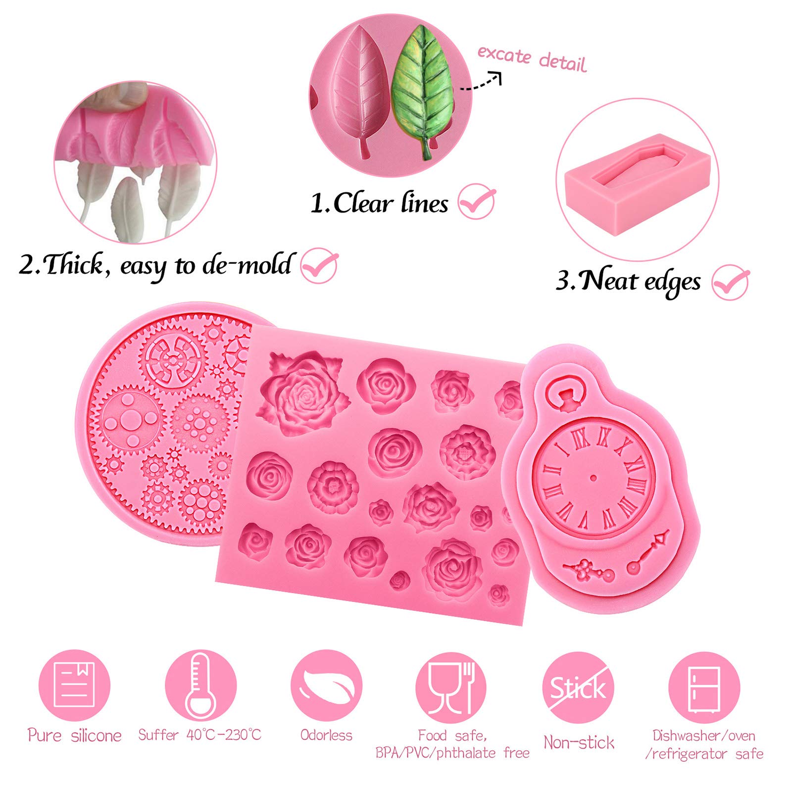 Funshowcase Retro Picture Frames Silicone Molds - 9-Piece Set for Fondant Cake Decorating & Polymer Clay Crafts - Perfect for DIY Baking, Wedding Cakes, and Creative Art Projects