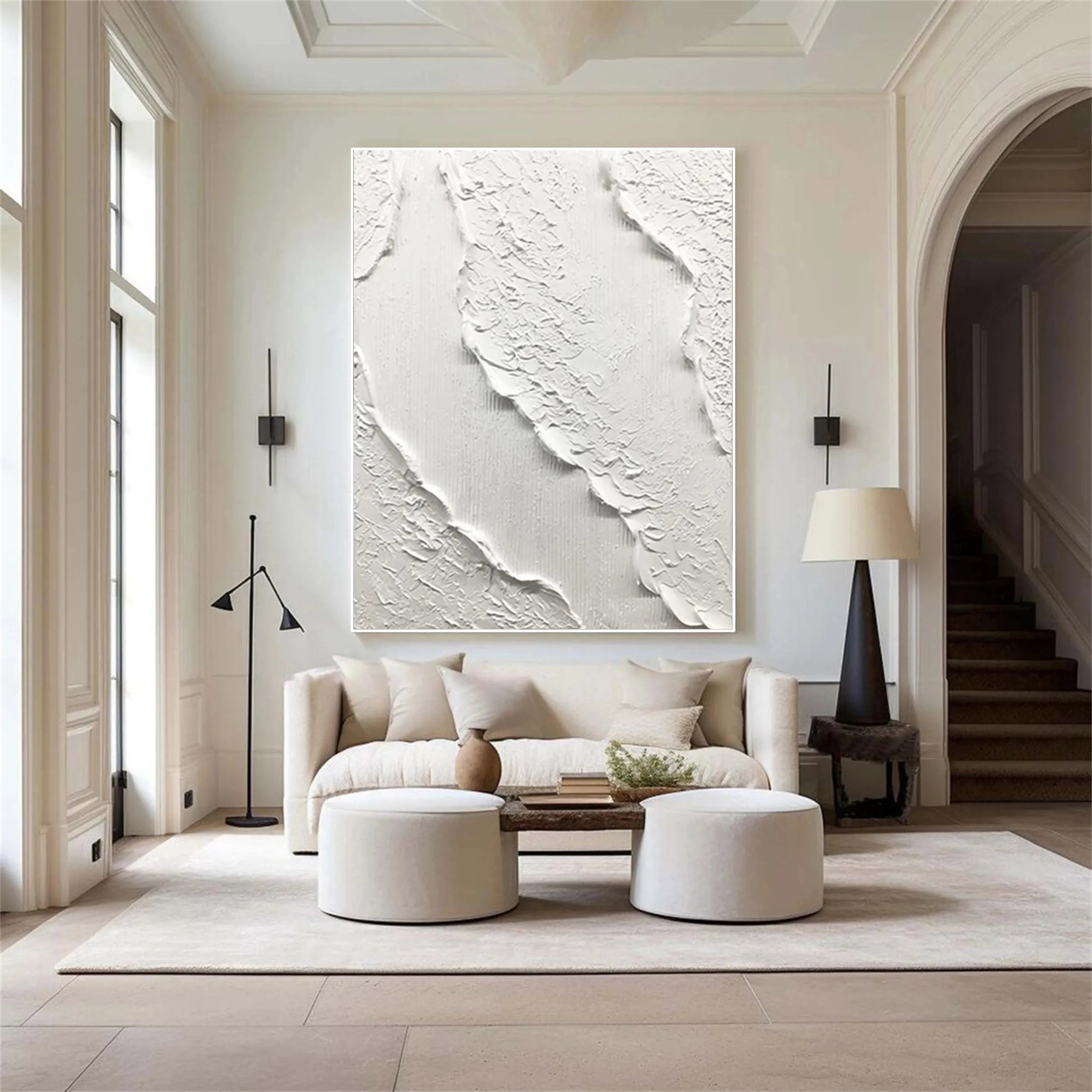 White Minimalist Textured Painting Canvas - Modern Abstract Wall Art for Living Room & Office Decor | Premium Quality #MM169