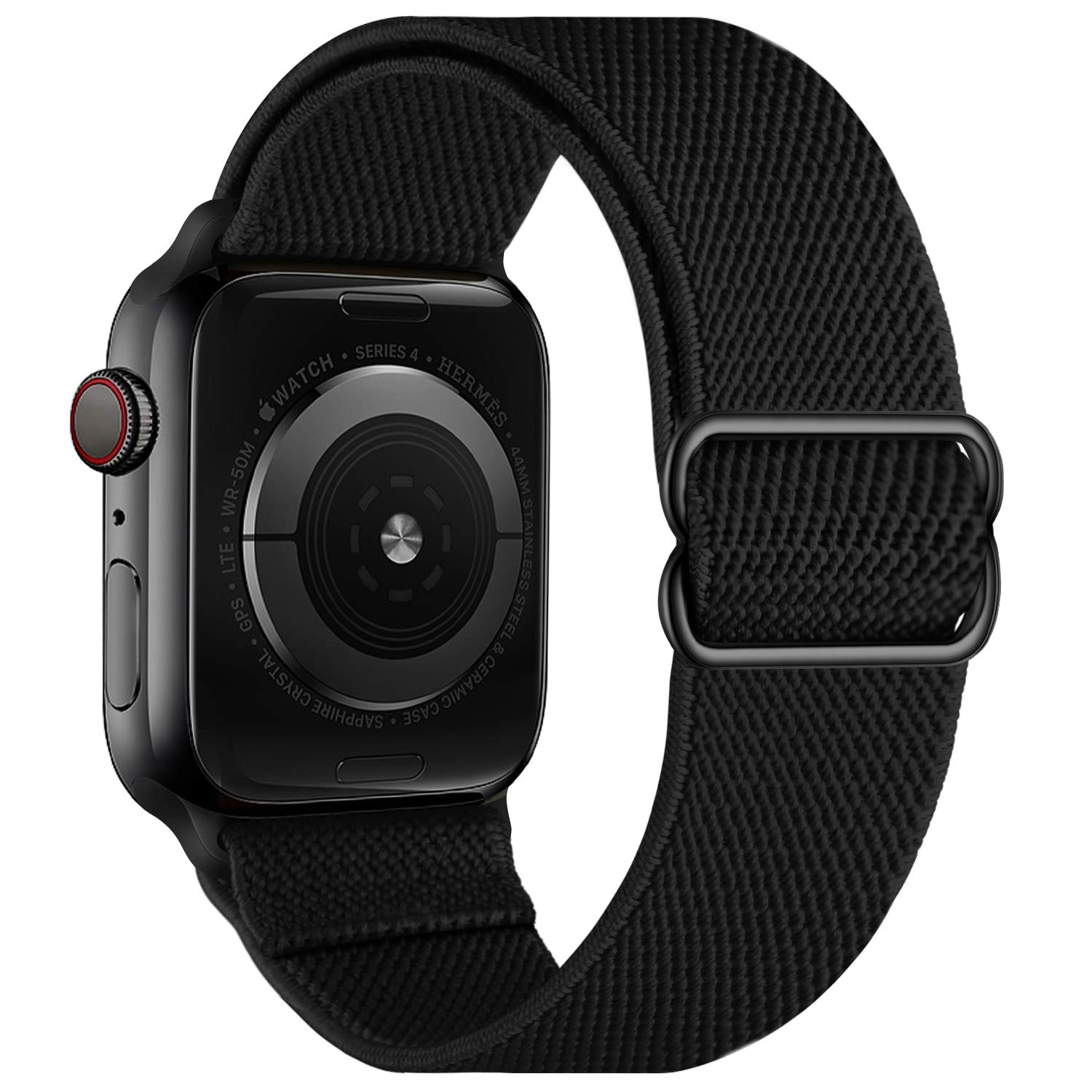 OXWALLEN Stretchable Elastic Adjustable Bands for Apple Watch Series 8/7/SE/6/5/4/3 - Nylon Solo Loop Braided Sport Strap for Women & Men (41mm 38mm 40mm, Black) - Perfect for Workouts, Running & Everyday Wear