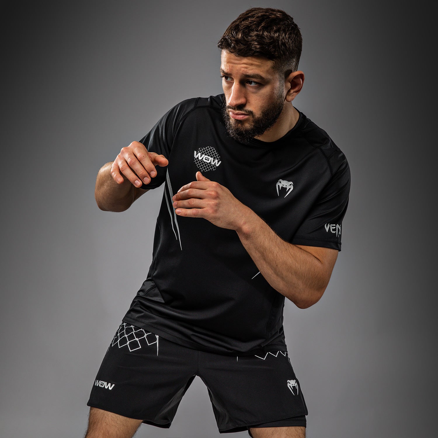 Venum x WOW FC Dry Tech Performance T-Shirt for Men - Moisture Wicking & Breathable Workout Shirt - Black/Silver Grey - Ideal for MMA Training, Gym & Streetwear