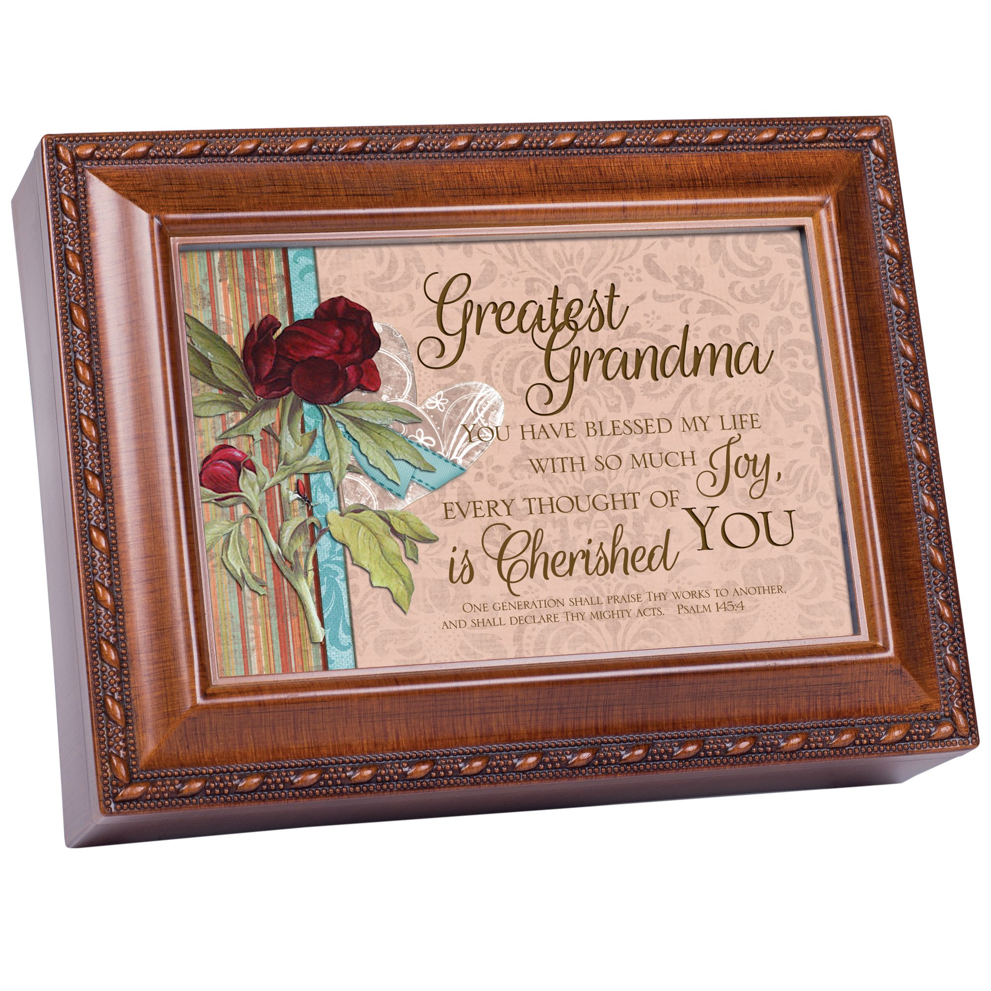 Vintage Woodgrain Music Jewelry Box - Plays 'How Great Thou Art' Hymn - Perfect for Cottage Decor, Grandma Gifts & Keepsake Storage