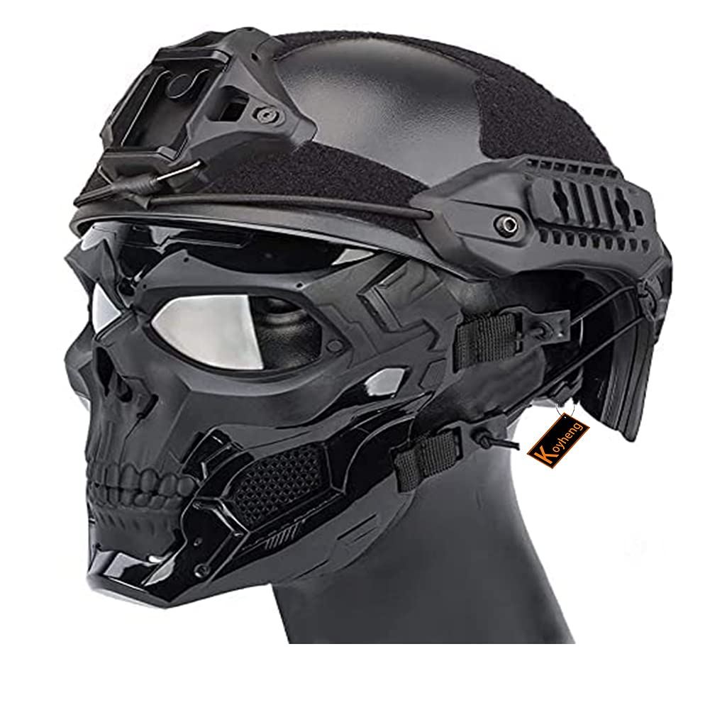 Tactical Fast Helmet with Adjustable Skull Face Mask - Military Airsoft Paintball Safety Gear for Halloween Costume & Outdoor Sports Activities