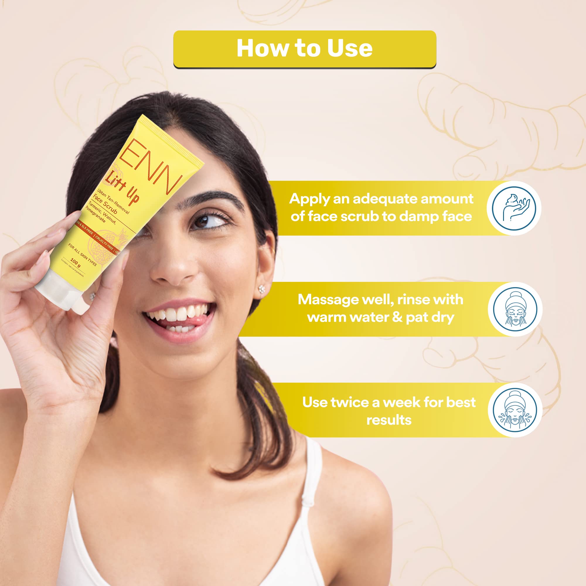 Enn Litt Up Ubtan Foaming Face Scrub - Turmeric & Saffron for Tan Removal, Skin Brightening & Glowing Skin (100g) | Gentle Exfoliation for Daily Skincare Routine