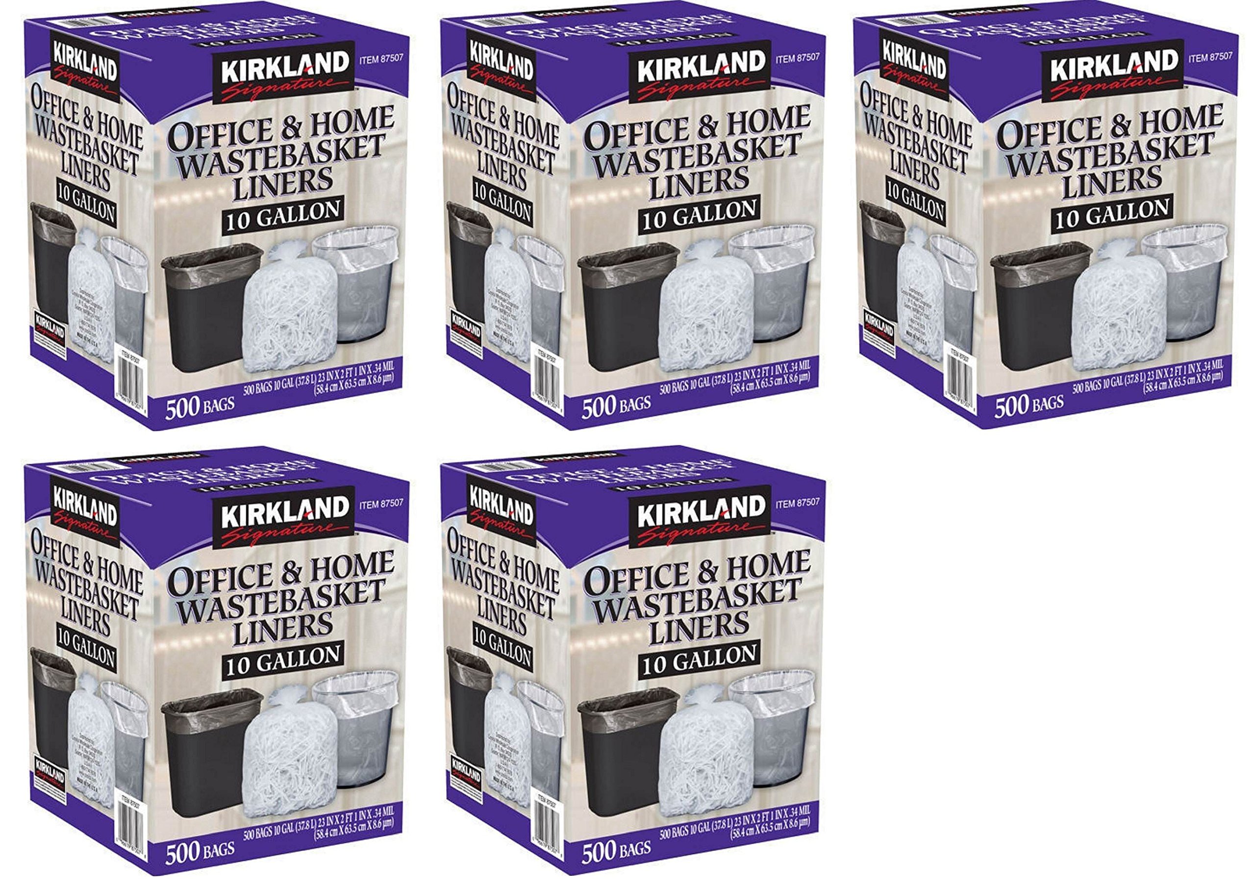 Kirkland Signature 10 Gallon Clear Trash Bags, 5 Pack (500 Count) - Heavy Duty Kitchen & Office Wastebasket Liners for Home & Commercial Use