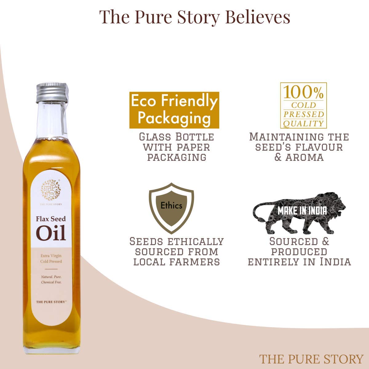 Pure Flaxseed Oil 100% Natural Cold-Pressed | Rich in Omega 3,6,9 Fatty Acids | Organic Hair & Skin Care | Glass Bottle (250ml) | Perfect for Smoothies, Salad Dressings & DIY Beauty Recipes