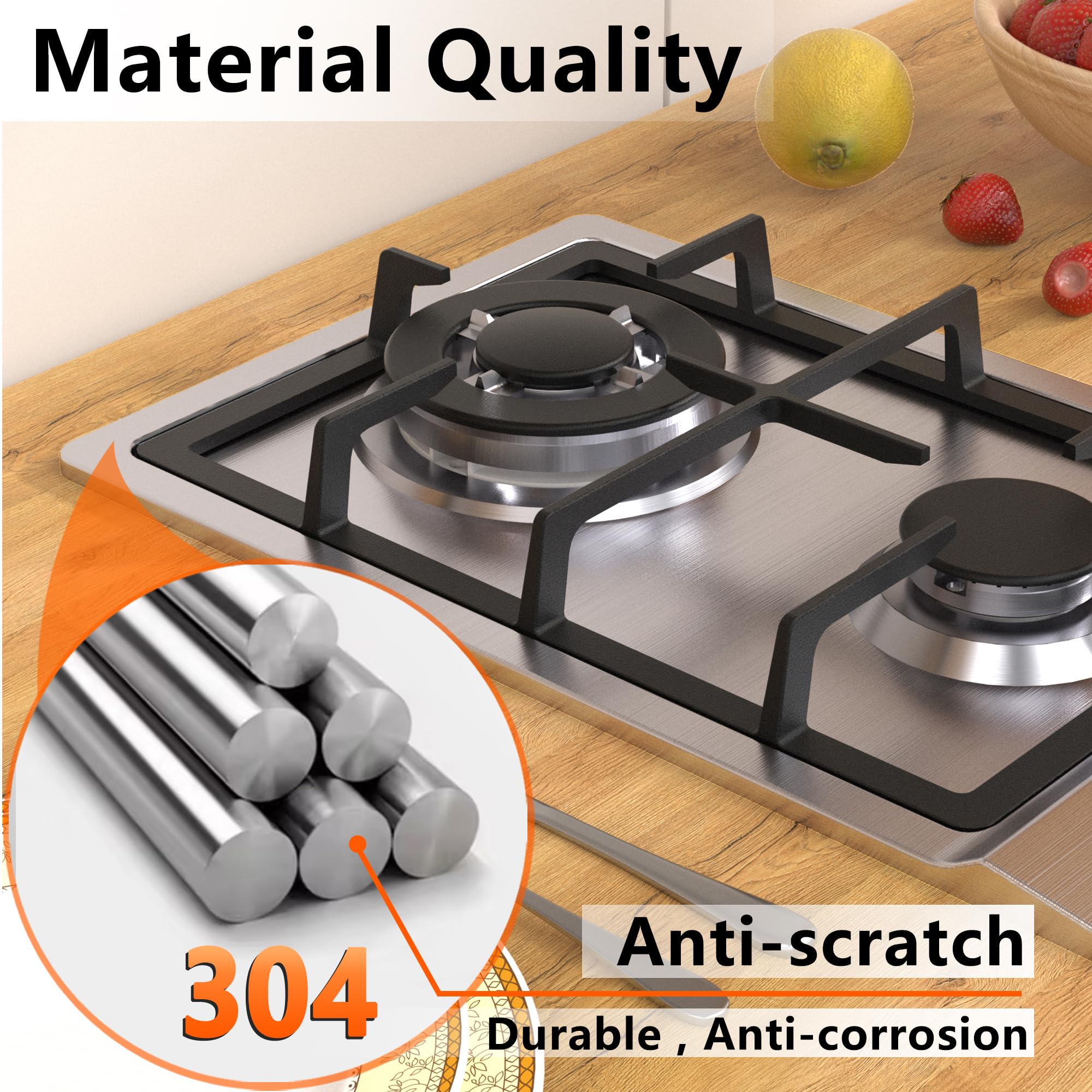 12 Inch Built-in Gas Cooktop - Dual Burner Propane Stove with NG/LPG Conversion & Thermocouple Protection - Stainless Steel Gas Stove Top for Home Kitchen, RV, Camping & Outdoor Cooking