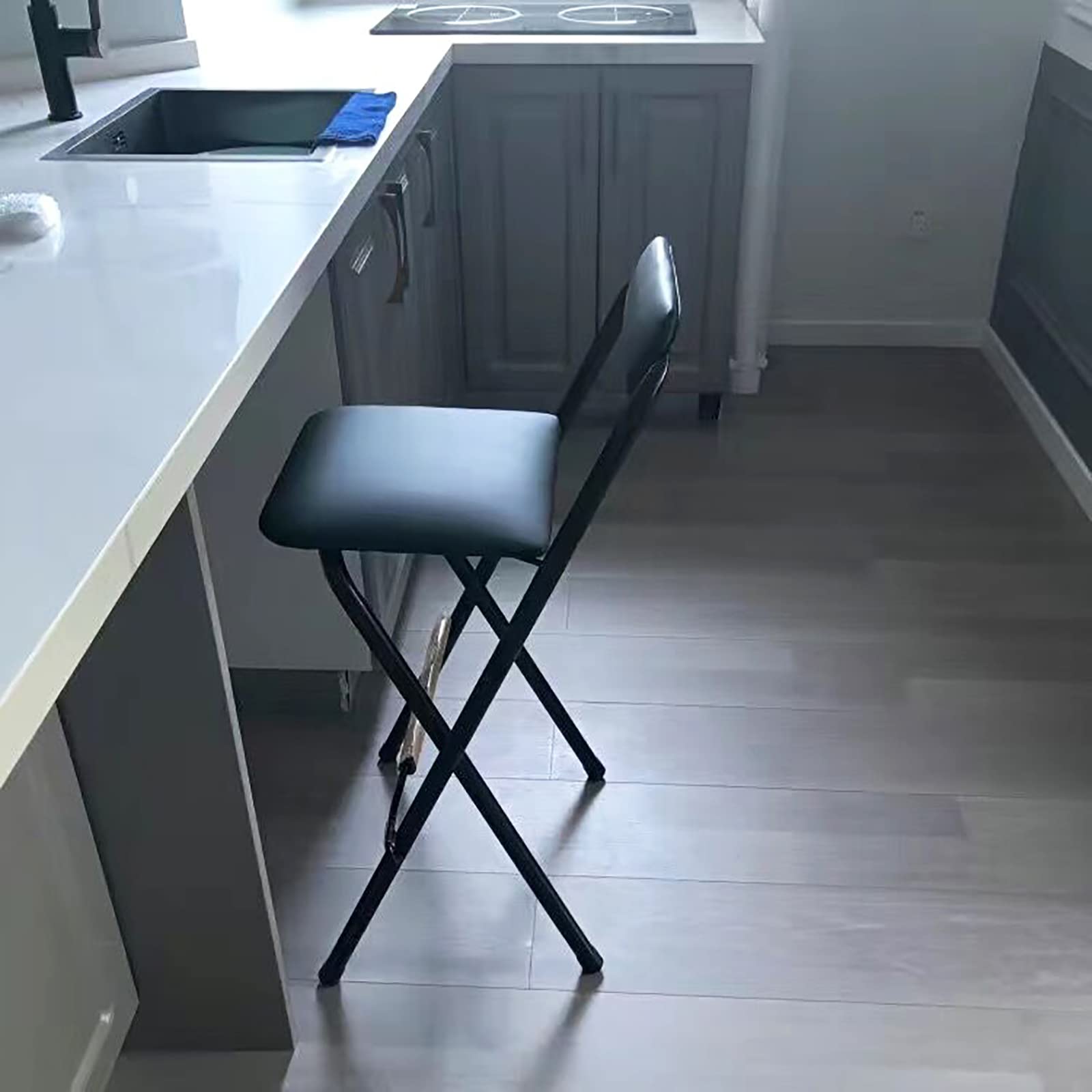 Foldable Padded Bar Stool with Backrest & Footrest - Adjustable Counter Height Stool for Kitchen, Game Room, or Outdoor Use - Comfortable Collapsible Bar Chair for Home & Commercial Spaces (1 PC)
