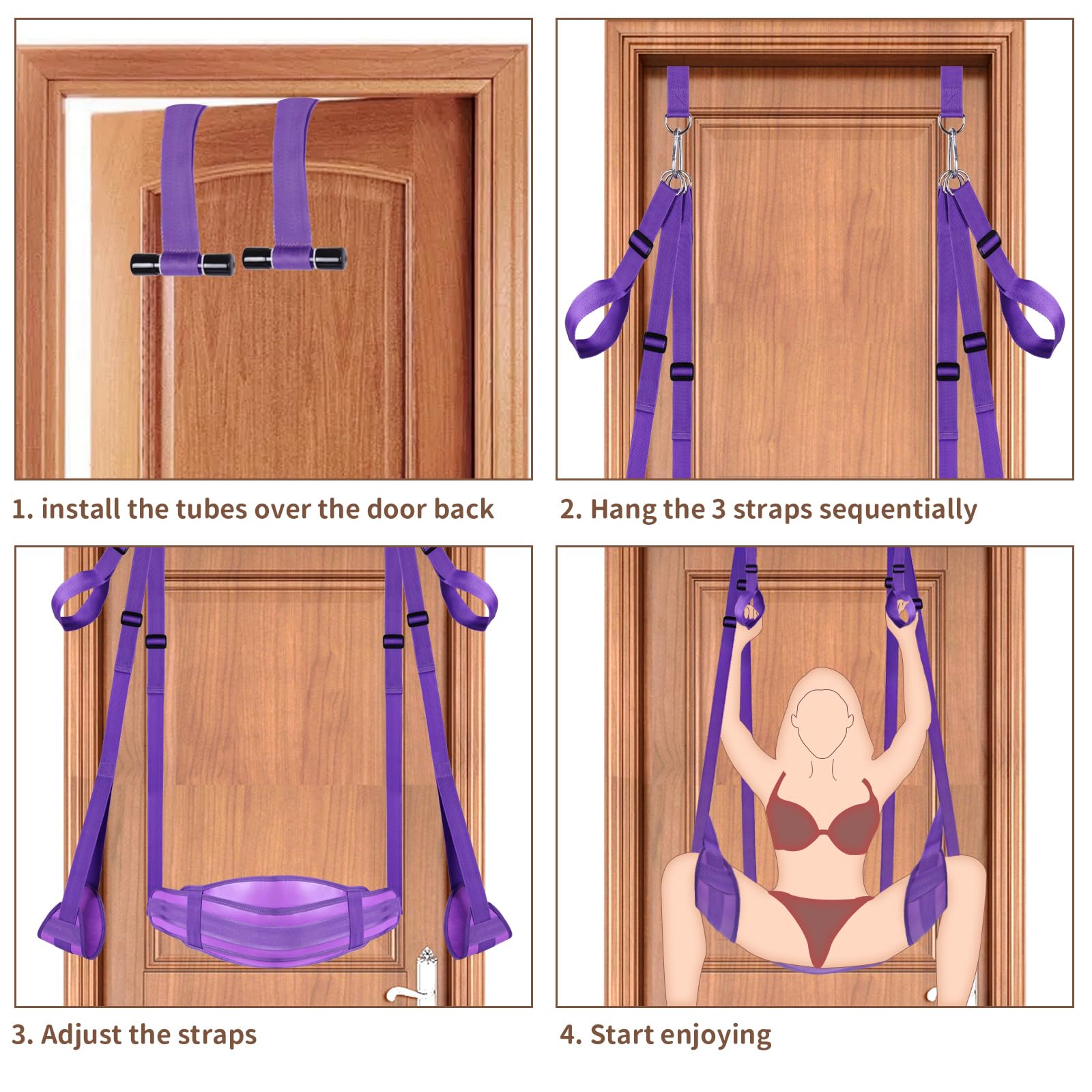 BDSM Door Sex Swing with Seat - Adjustable Bondage Swing for Couples, Soft Leather & Plush Support, Holds up to 300lbs - Perfect for Bedroom Play, BDSM Exploration & Spice Up Your Relationship (Purple)
