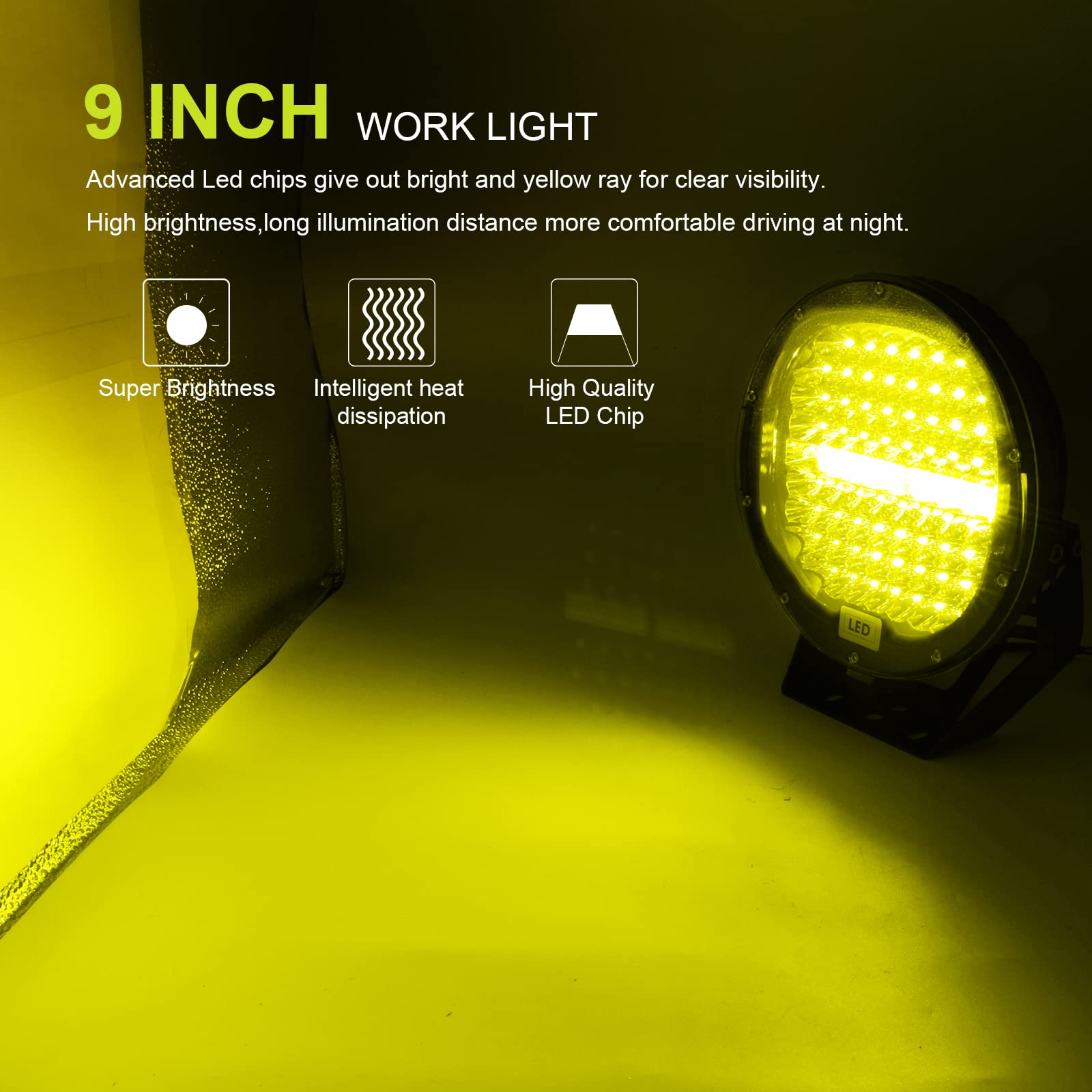 9 Inch Round LED Light Bar - 2PCS Amber Offroad Lights 408W Waterproof Spot Beam, Work Light & Driving Light for Trucks, SUVs, ATVs, Tractors & Boats | Durable Fog Lights for Night Driving & Off-Road Adventures
