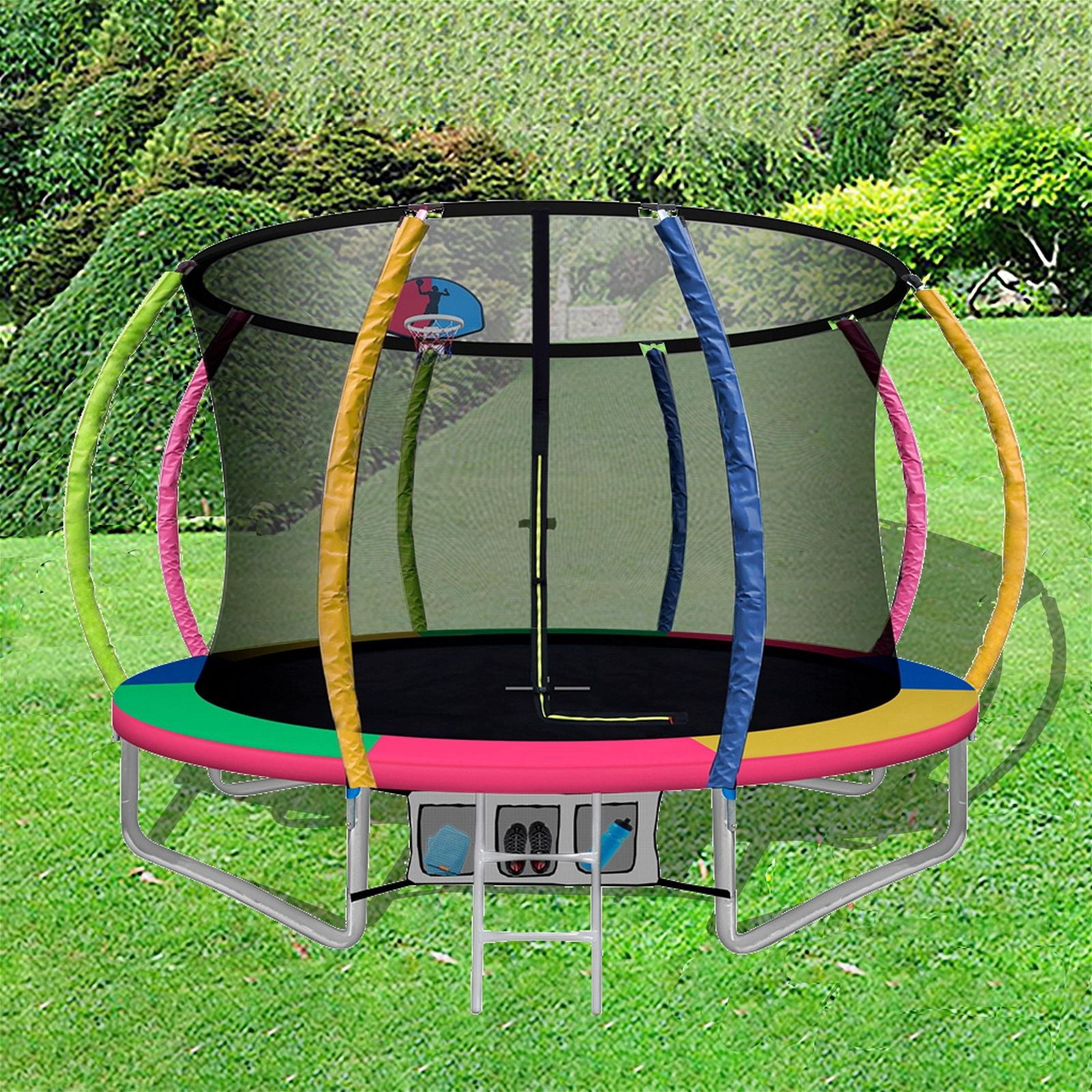 Everfit 8FT Trampoline for Kids with Safety Net, Weatherproof Cover & Bounce Pad - Outdoor Backyard Fun, Birthday Gift for Boys & Girls (Colorful)