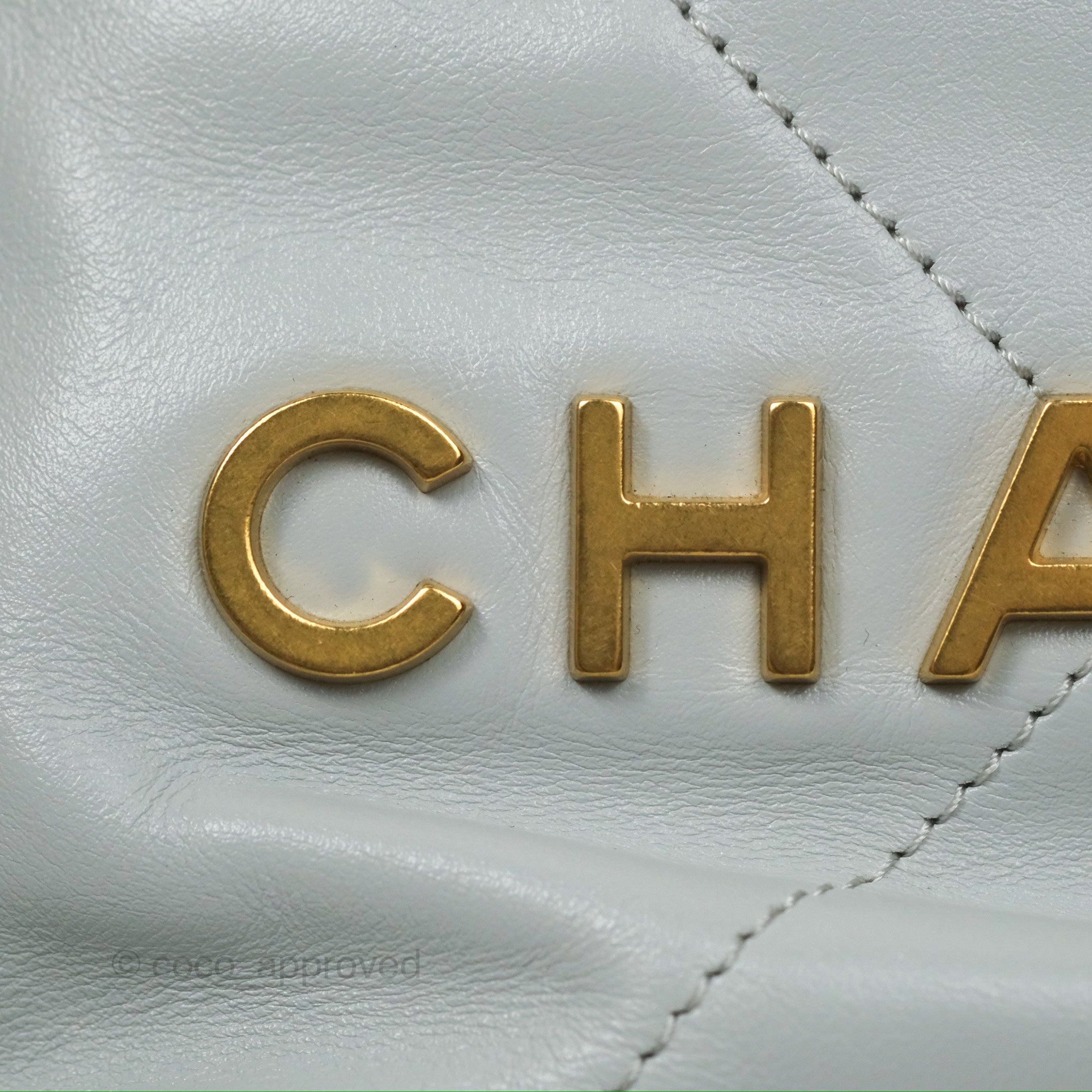 Chanel 22 Mini Bag in Light Blue Grey | Shiny Calfskin Leather Crossbody Purse | Perfect for Date Night & Evening Events