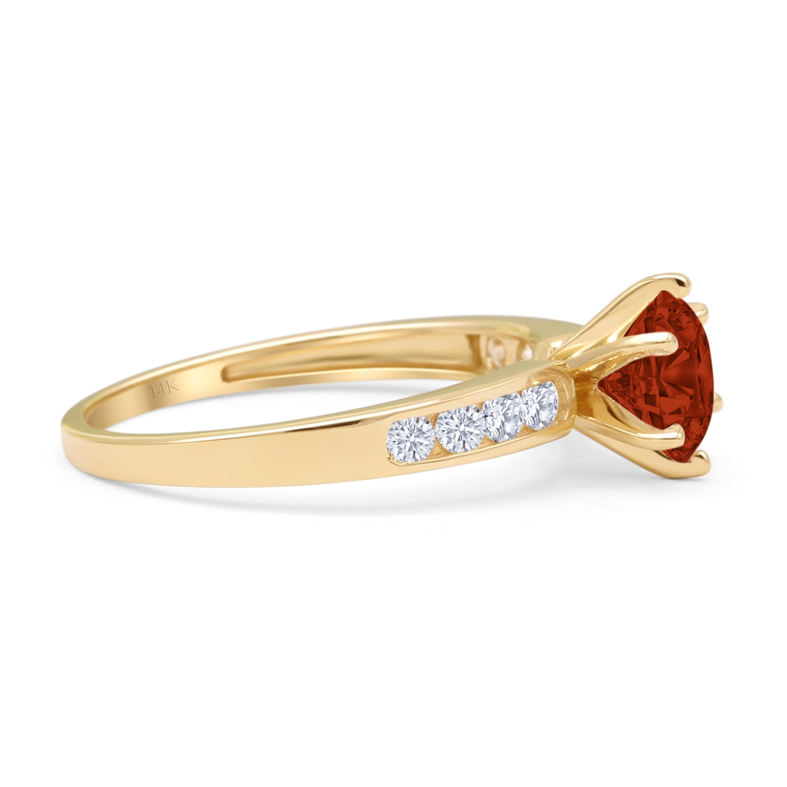 14K Yellow Gold Round Garnet CZ Cathedral Ring for Women - Elegant Vintage Style Wedding Band, Engagement Ring, Anniversary Gift - Perfect for Bridal, Evening Wear & Special Occasions
