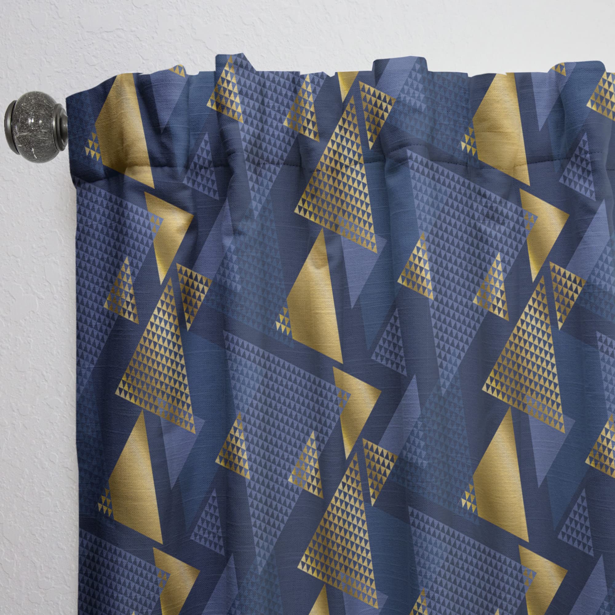 DesignQ Retro Luxury Wave Pattern Thermal Insulated Curtains - Gold & Blue Single Panel (52x120) for Bedroom & Living Room - Elegant Window Drapes for Home Decor & Light Blocking