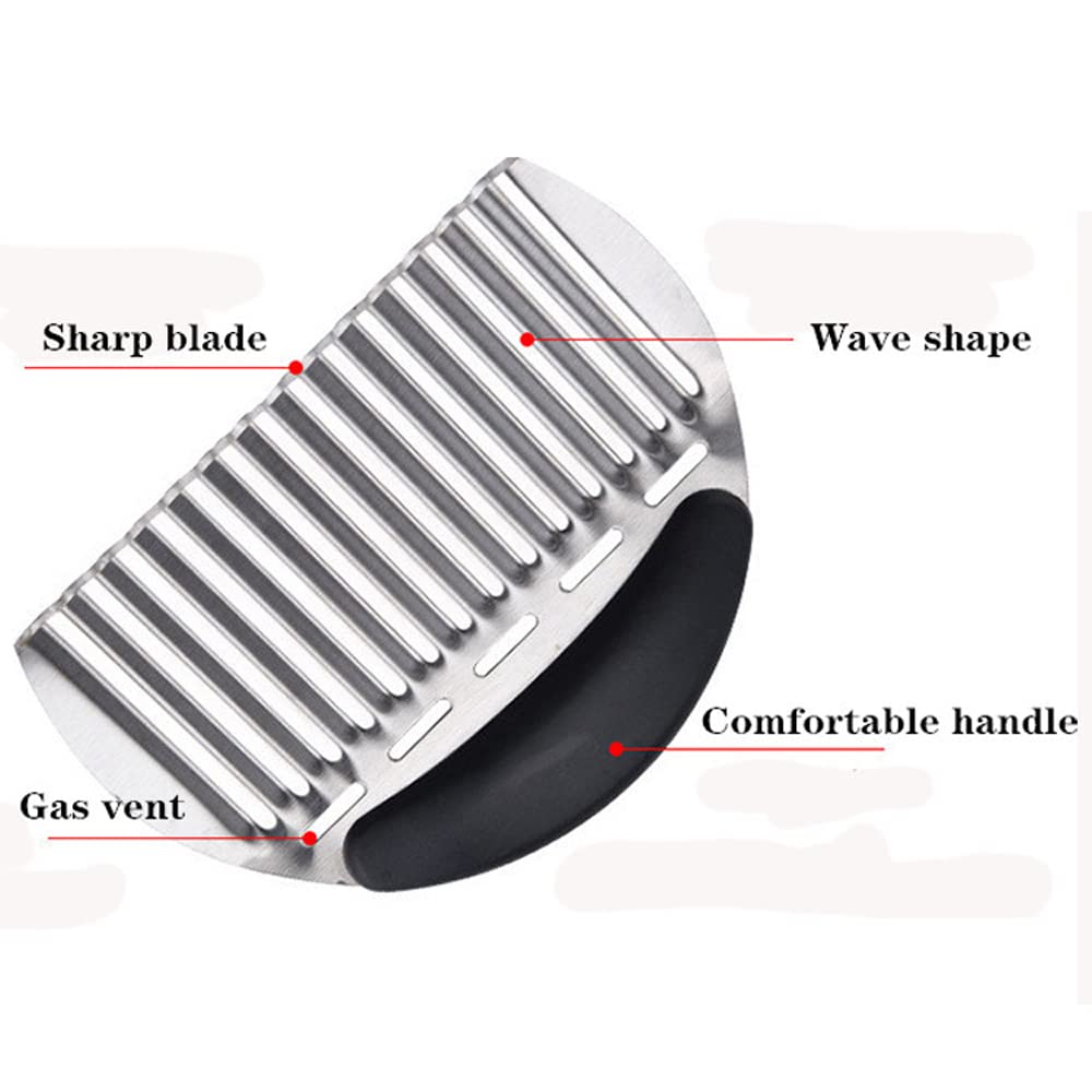 Stainless Steel Potato Crinkle Cutter - French Fry & Vegetable Chipper with Non-Slip Handle - Perfect for Making Homemade Fries, Chips & Fruit Slices (Black) - Ideal for Kitchen, Restaurants & Party Snack Prep