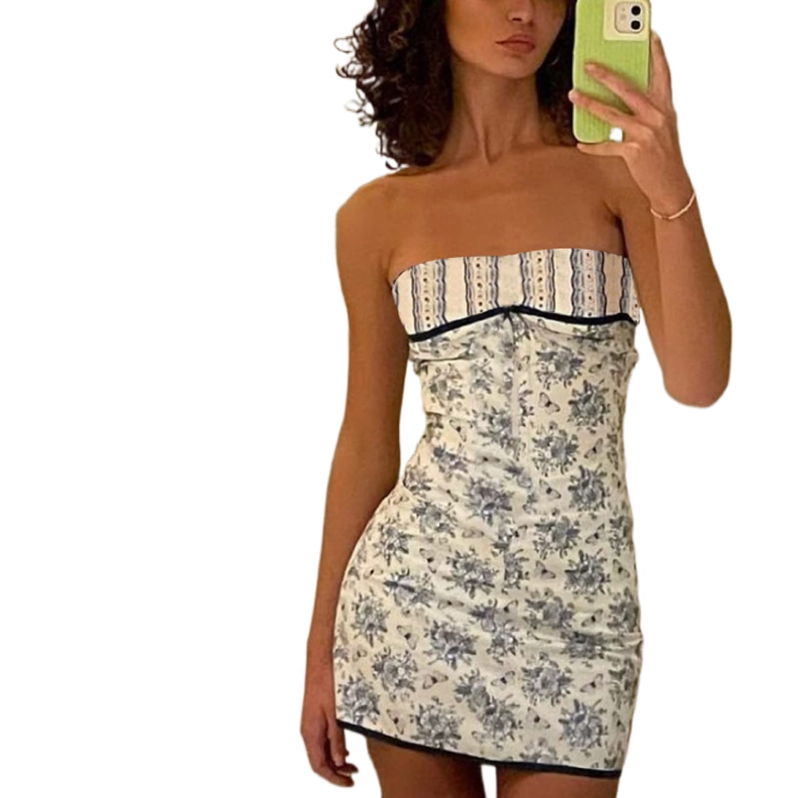 Sexy Strapless Off Shoulder Floral Mini Dress - Sleeveless Bodycon Ruched Tube Dress for Women | Backless Party Club Short Dress for Night Out, Date Night & Summer Vacation