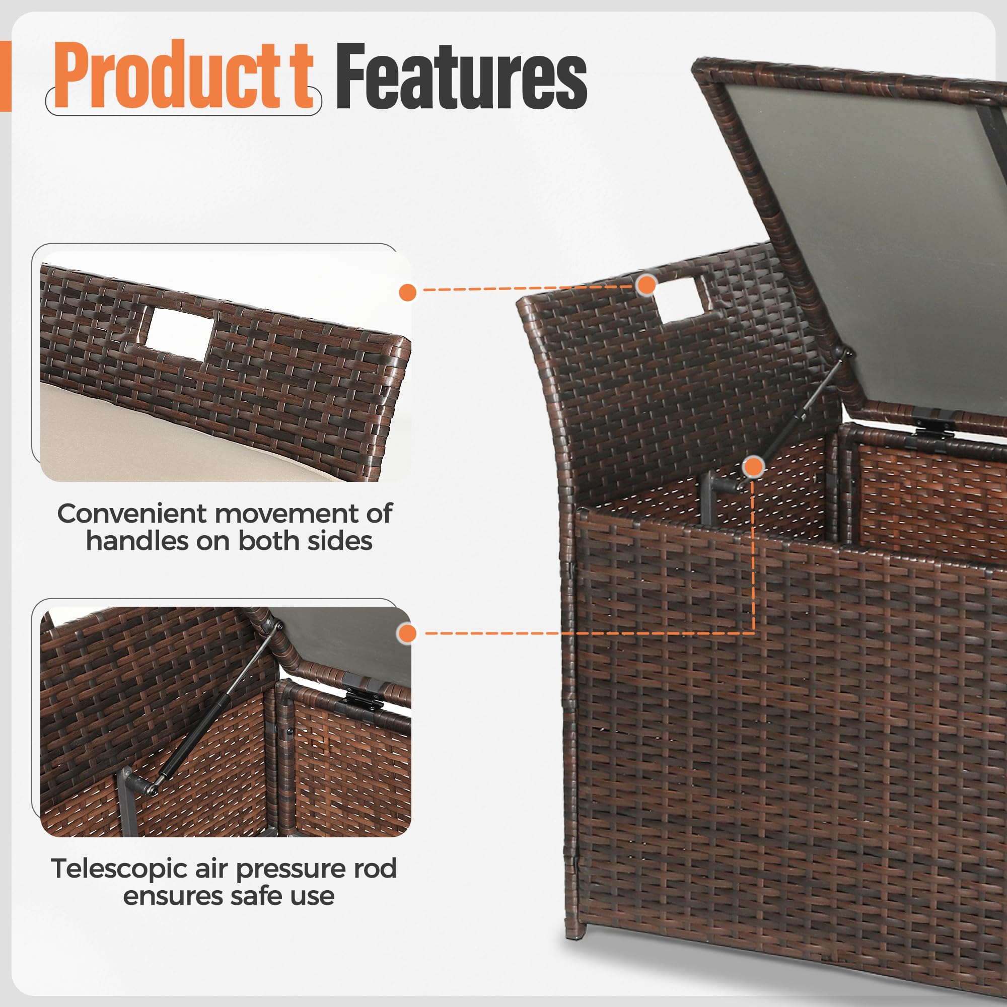 CrownLand 80 Gallon Outdoor Storage Bench with Cushion - Waterproof Wicker Patio Deck Box with Seat - Perfect for Garden, Balcony, Poolside & Backyard Furniture Storage (Brown)