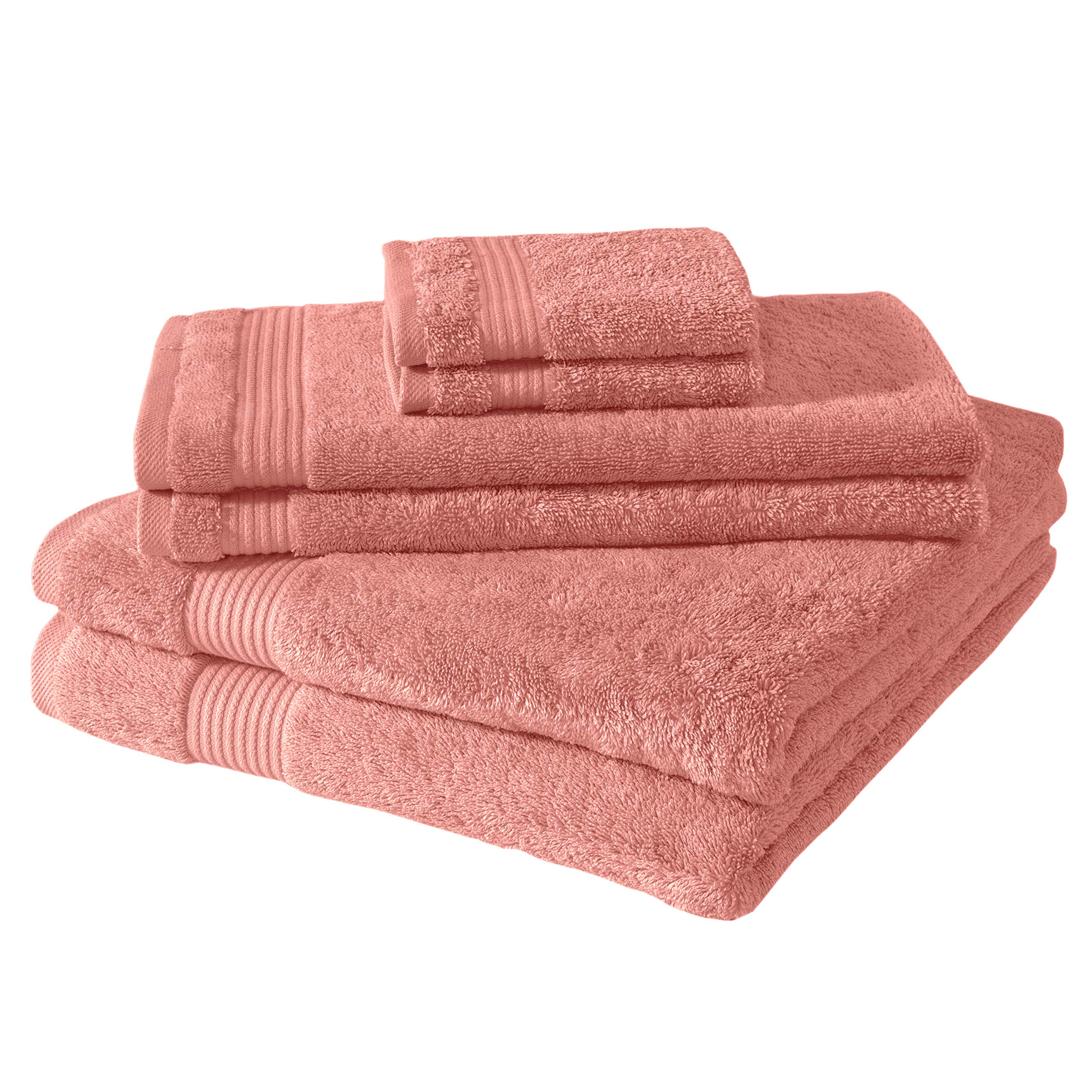 Premium 6-Piece Turkish Cotton Bath Towel Set - 100% Natural Quick-Dry & Ultra Absorbent - Includes 2 Bath Towels, 2 Hand Towels & 2 Washcloths (Coral) - Perfect for Spa, Beach & Luxury Bathroom Decor
