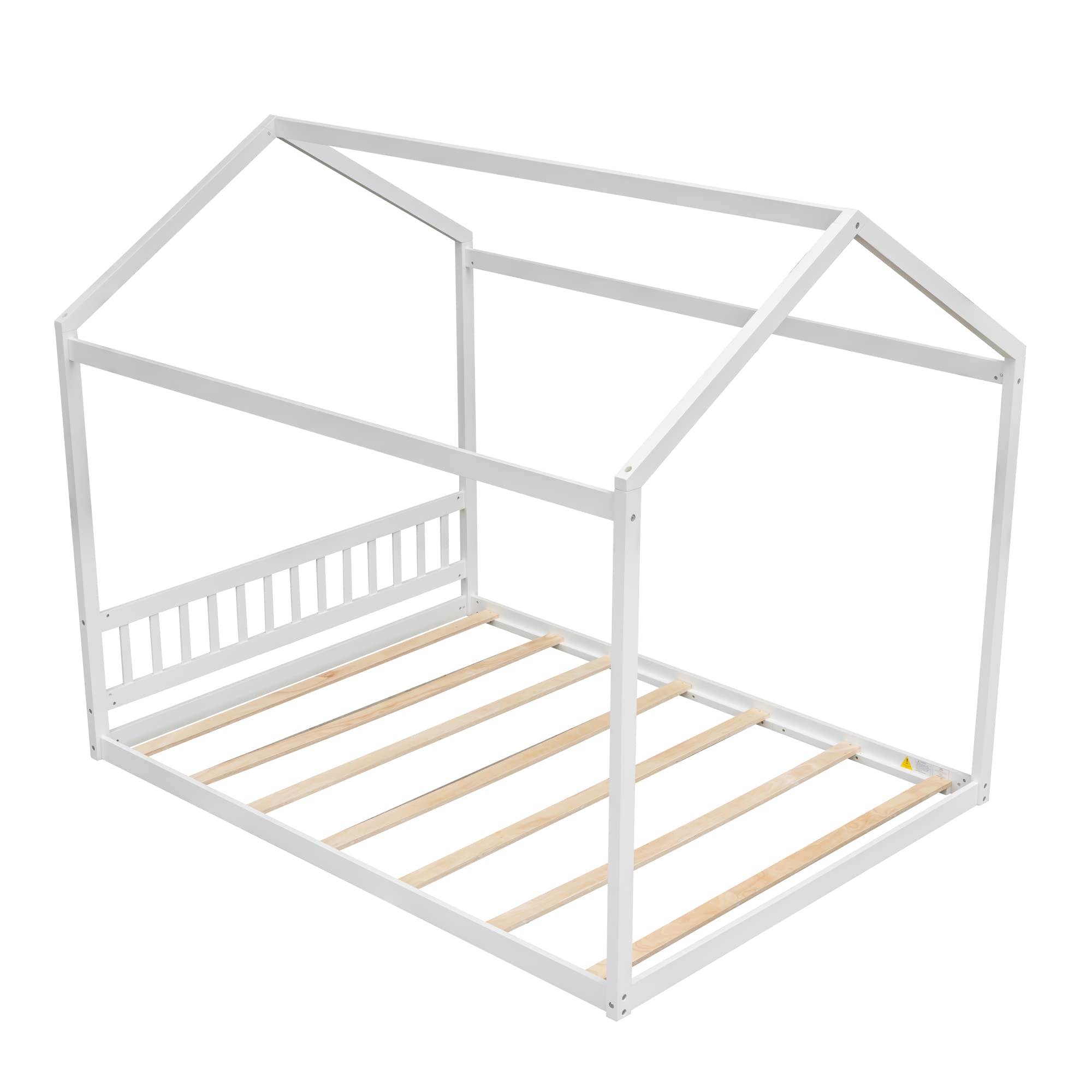 Harper & Bright Designs Queen Size Wooden House Bed Frame with Headboard - Montessori Floor Bed for Kids, Girls & Boys Bedroom Furniture - No Box Spring Needed, White - Perfect for Montessori Bedrooms, Playrooms & Cozy Sleep Spaces