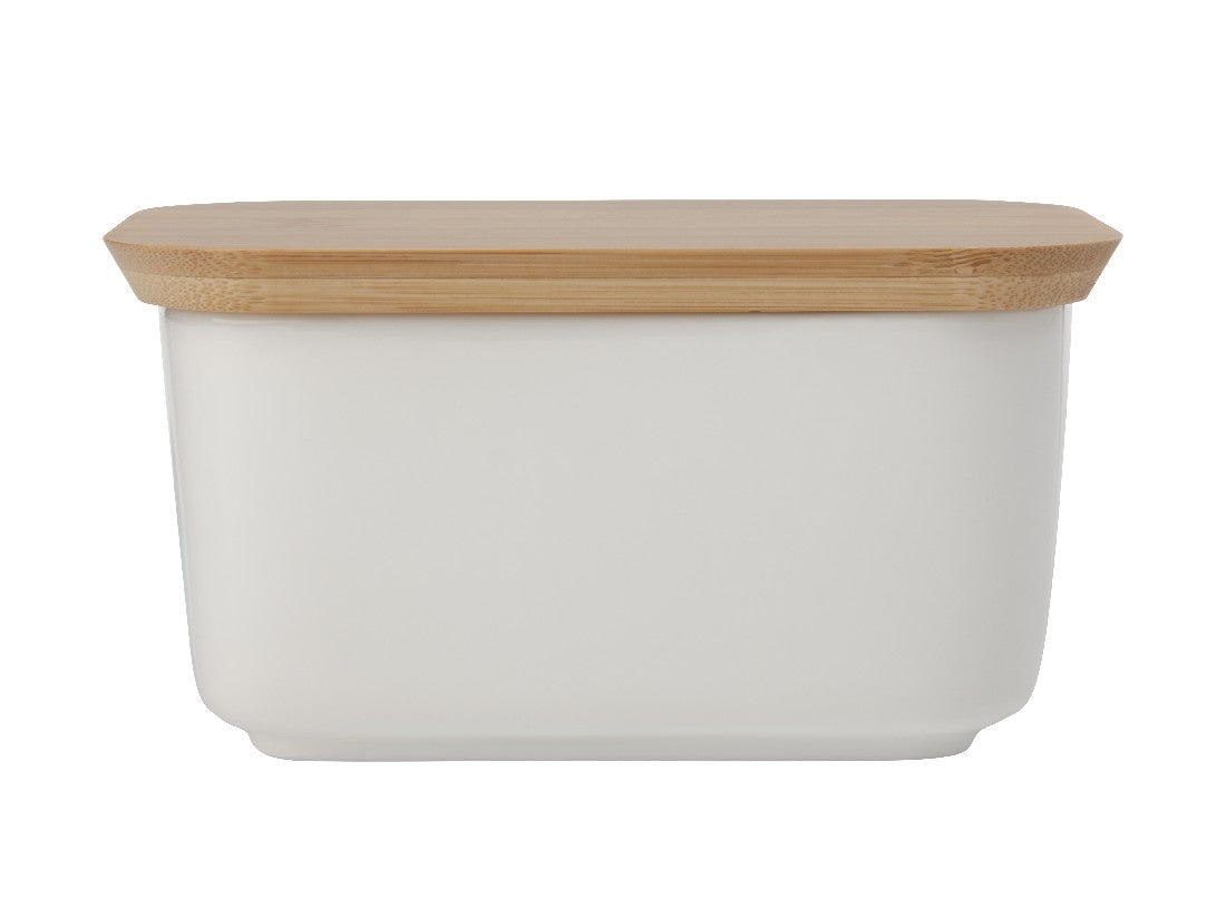 Maxwell & Williams White Ceramic Butter Dish with Bamboo Lid – Airtight Butter Keeper for Kitchen Counter, Dining Table, and Breakfast Serving | Elegant & Functional Home Decor