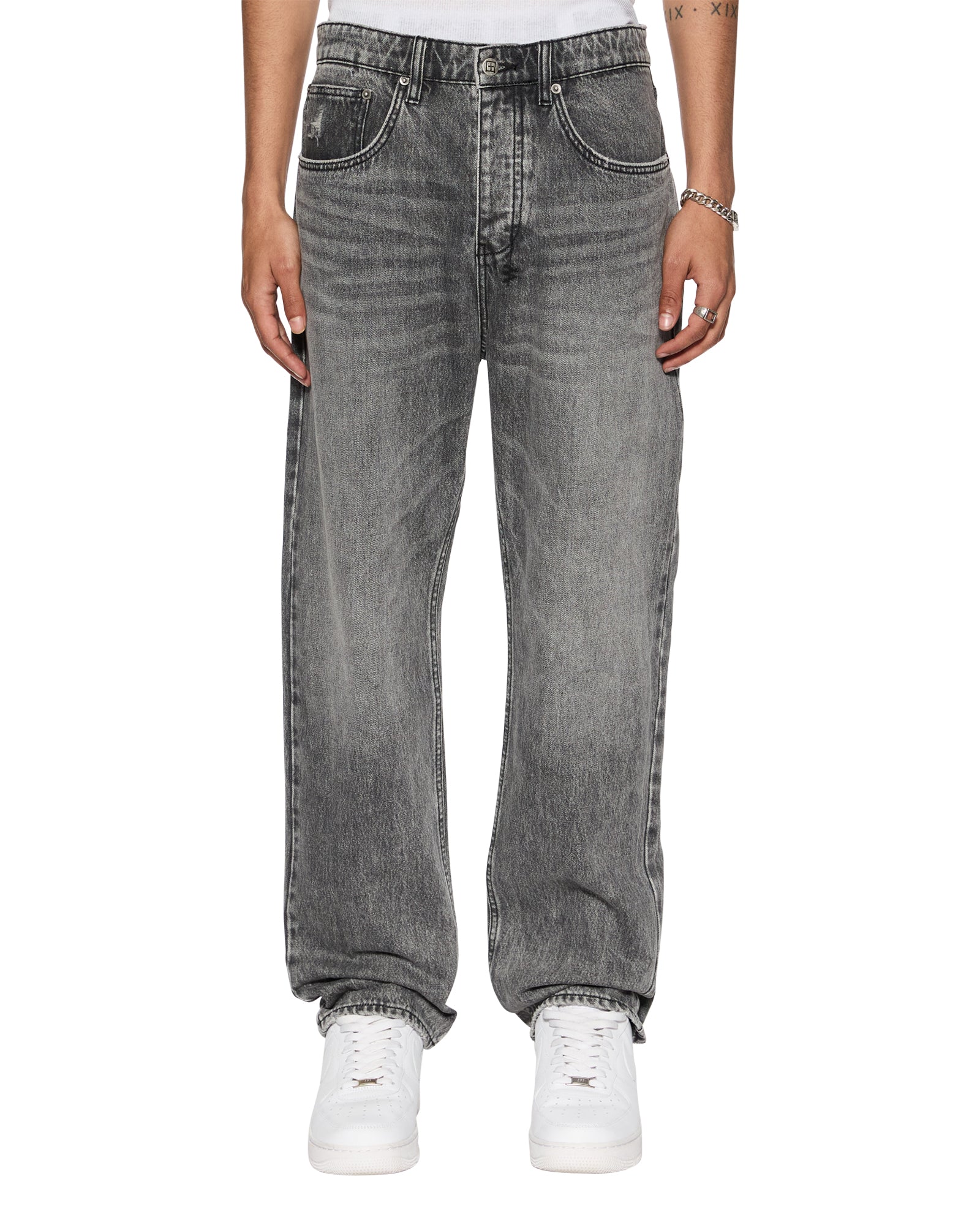Anti-K Worn Grey Distressed Denim Jeans for Men - Trendy Vintage Style for Casual Wear & Street Fashion