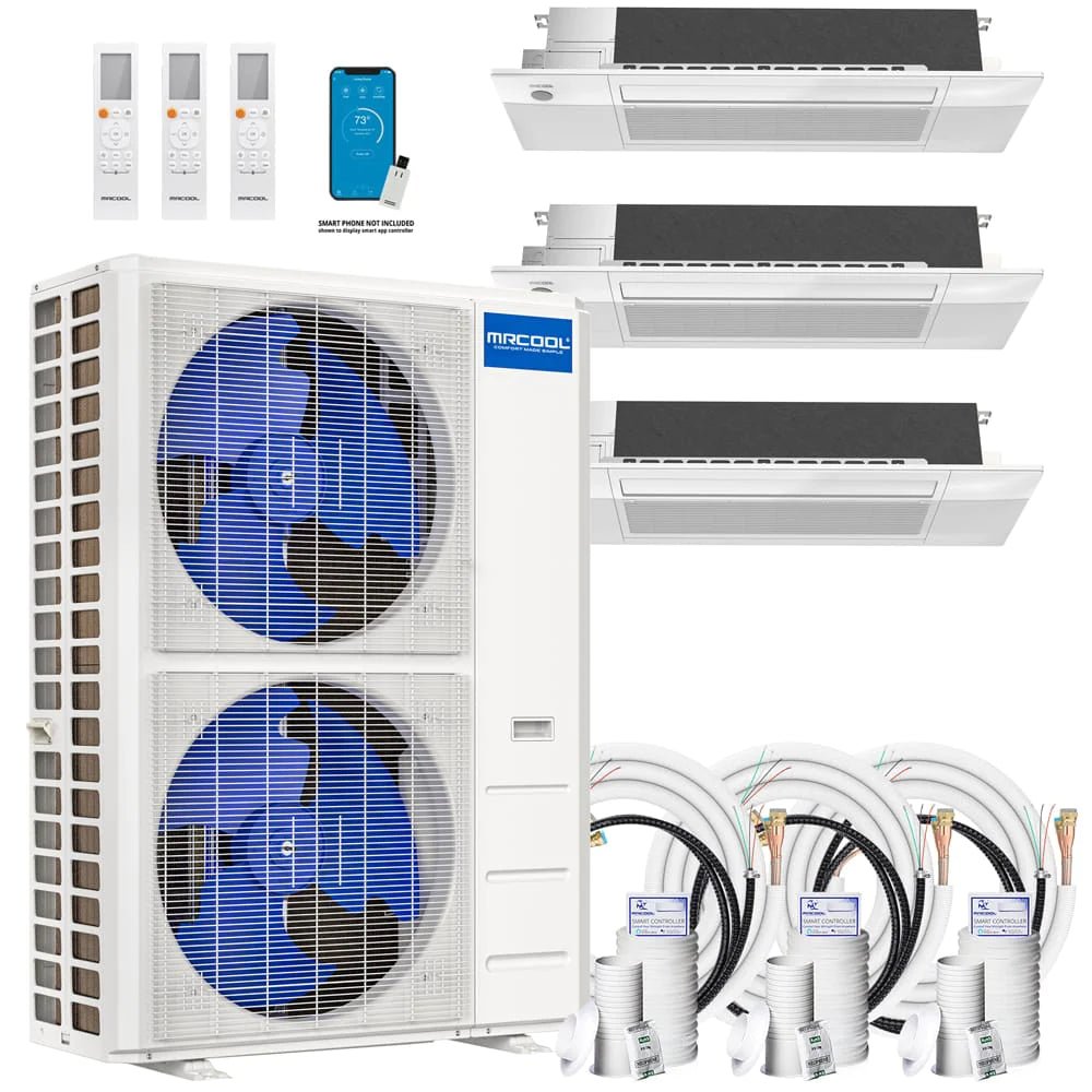 MRCOOL DIY 4th Gen 3 Zone 48,000 BTU 21 SEER Ductless Mini Split AC Heat Pump System with Ceiling Cassettes (18K+18K+18K) - Perfect for Home, Office & Garage Cooling & Heating