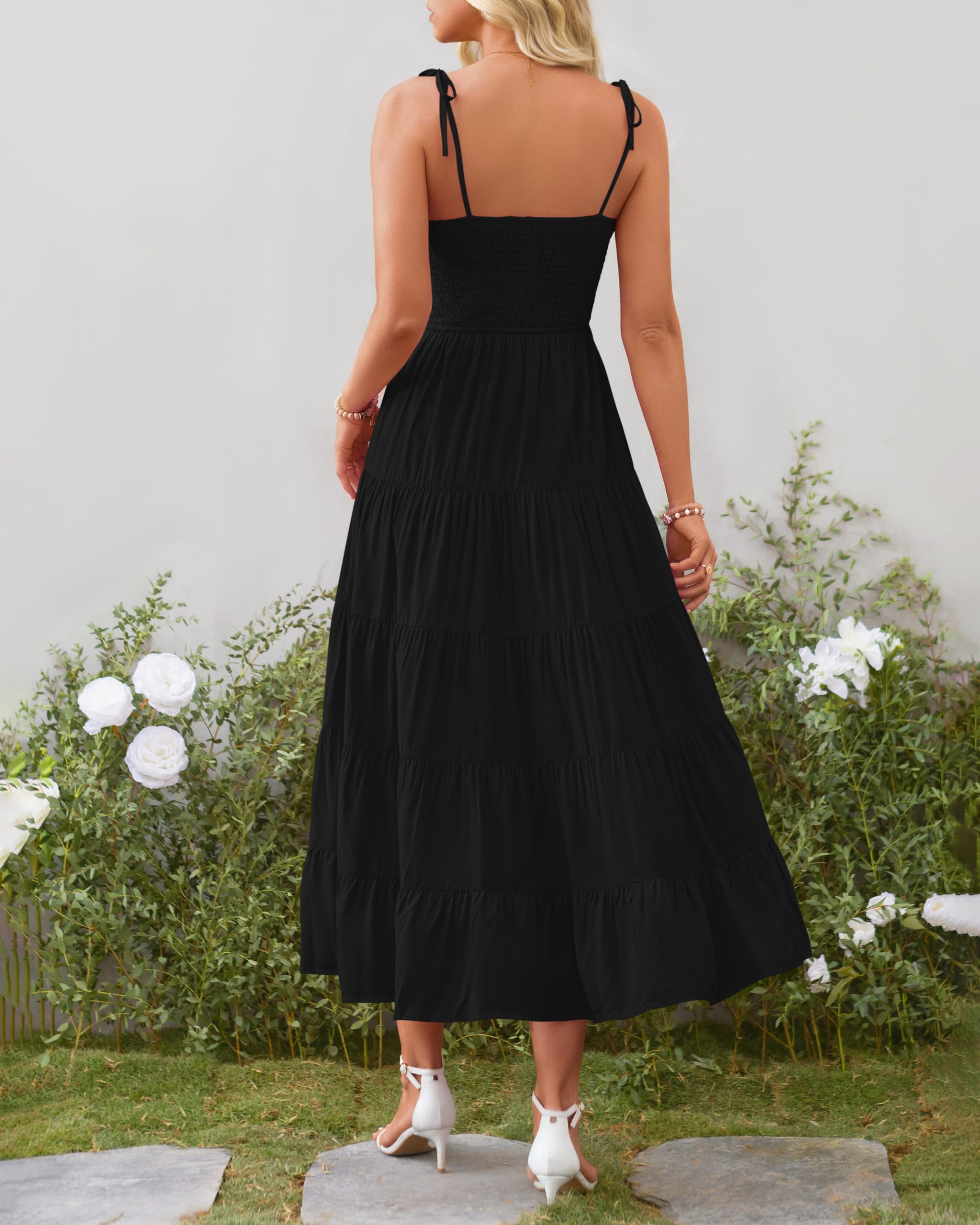 PRETTYGARDEN Women's Summer Dresses 2025 - Spaghetti Strap Sleeveless Backless Smocked A-Line Boho Flowy Midi Dress for Beach, Vacation, Party & Casual Wear