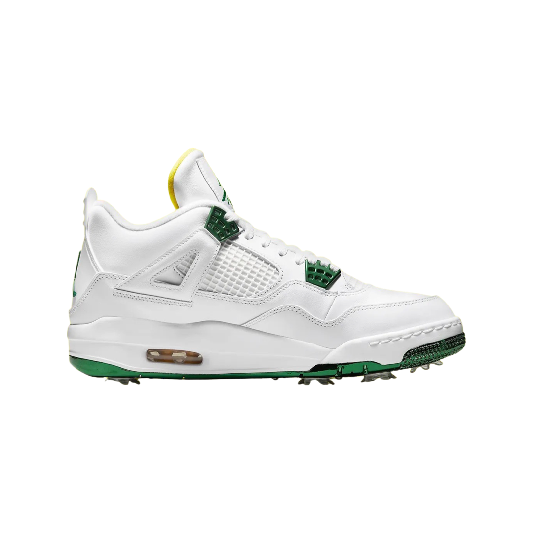 Air Jordan 4 Retro Golf Shoes - White & Metallic Green - Men's Basketball-Inspired Golf Sneakers for Tournament Play & Casual Wear