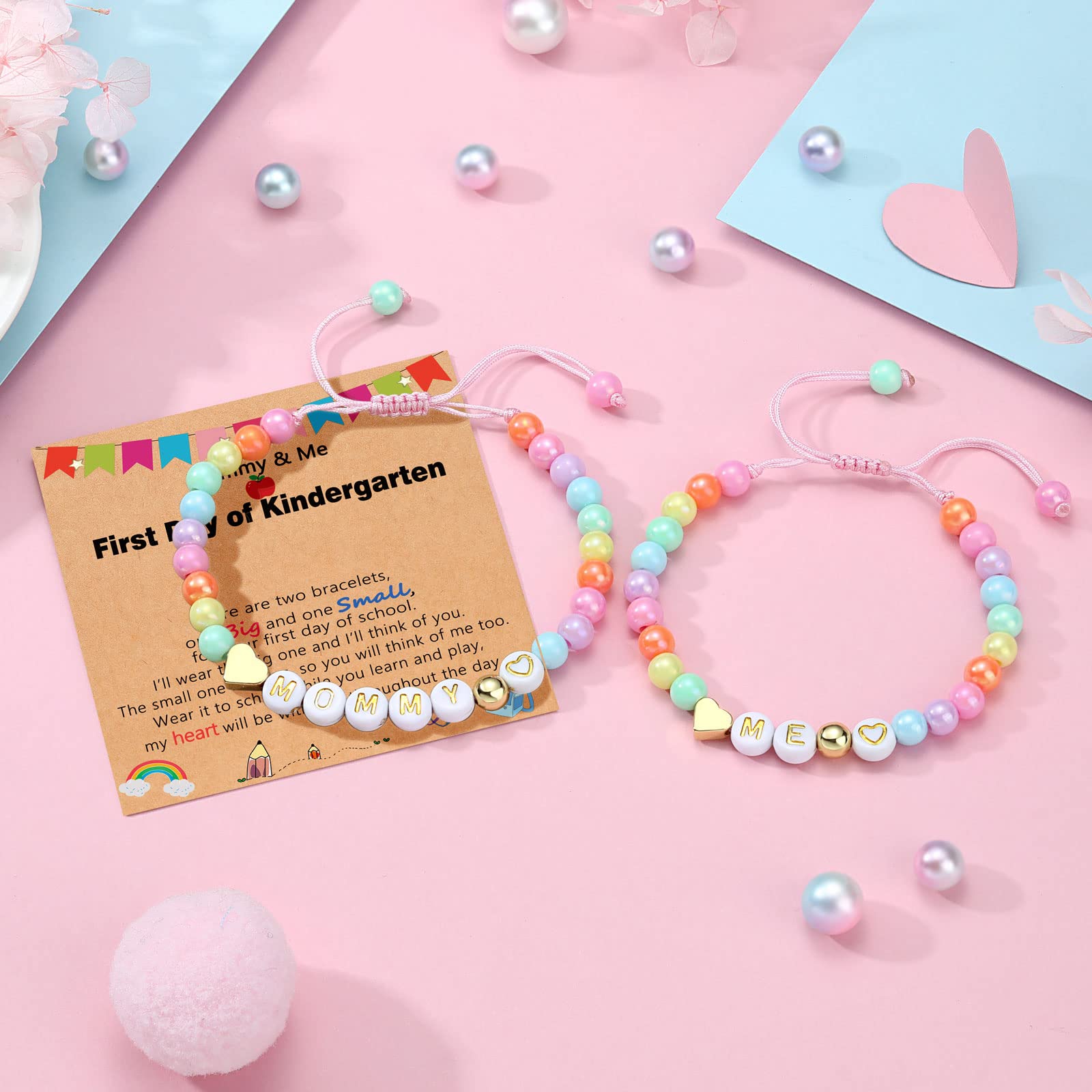 UNGENT THEM First Day of School Bracelet Set - Matching Mom and Daughter Bracelets, Back to School Gifts for Girls | Perfect for Mother-Daughter Bonding, School Memories & Special Occasions