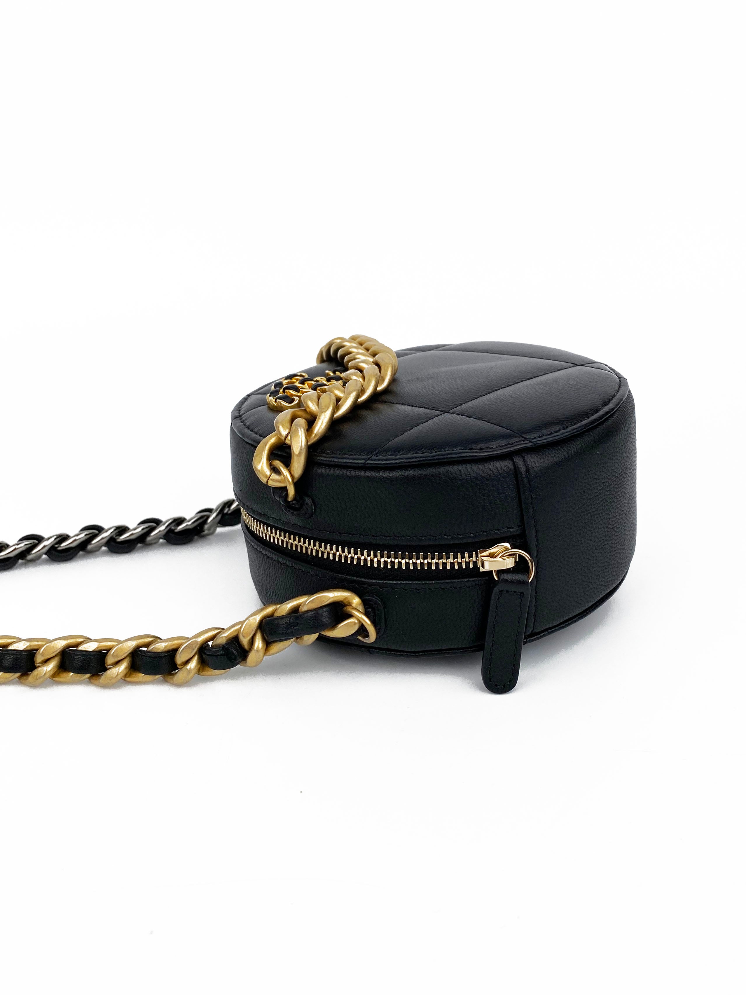 Chanel Black Quilted 19 Round Clutch Bag - Luxury Designer Handbag for Women | Perfect for Evening Parties, Date Nights & Special Occasions
