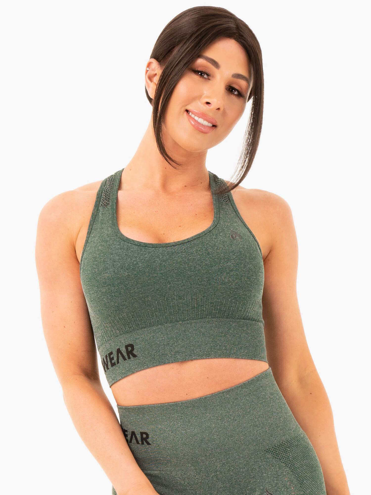 Seamless Staples Sports Bra for Women - High Support Workout Bra, Comfortable Yoga Bra in Forest Green Marl - Perfect for Running, Gym & Active Wear