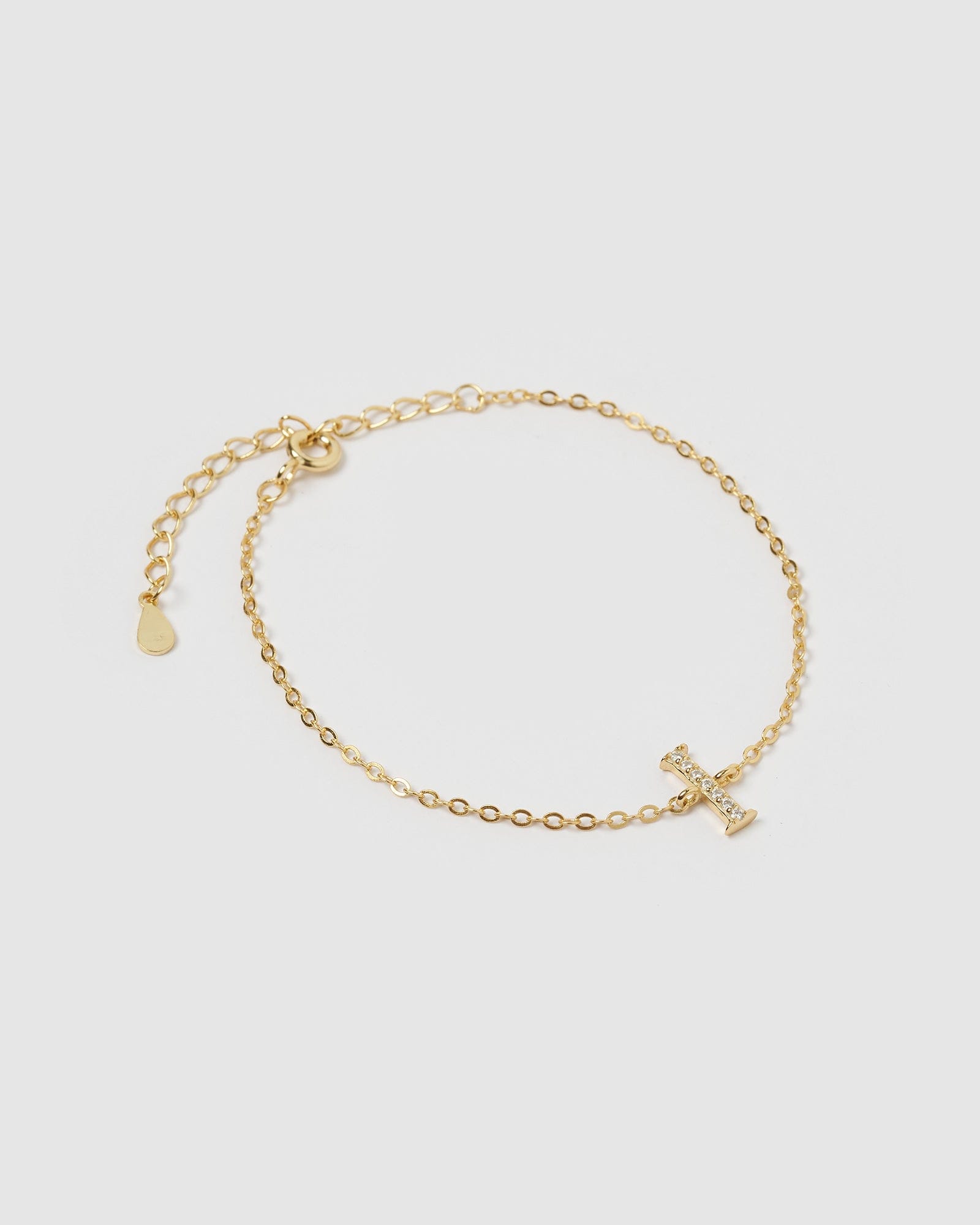 Izoa Crystal Letter I Bracelet in Gold - Elegant Initial Jewelry for Women, Perfect for Gifts, Parties & Everyday Wear