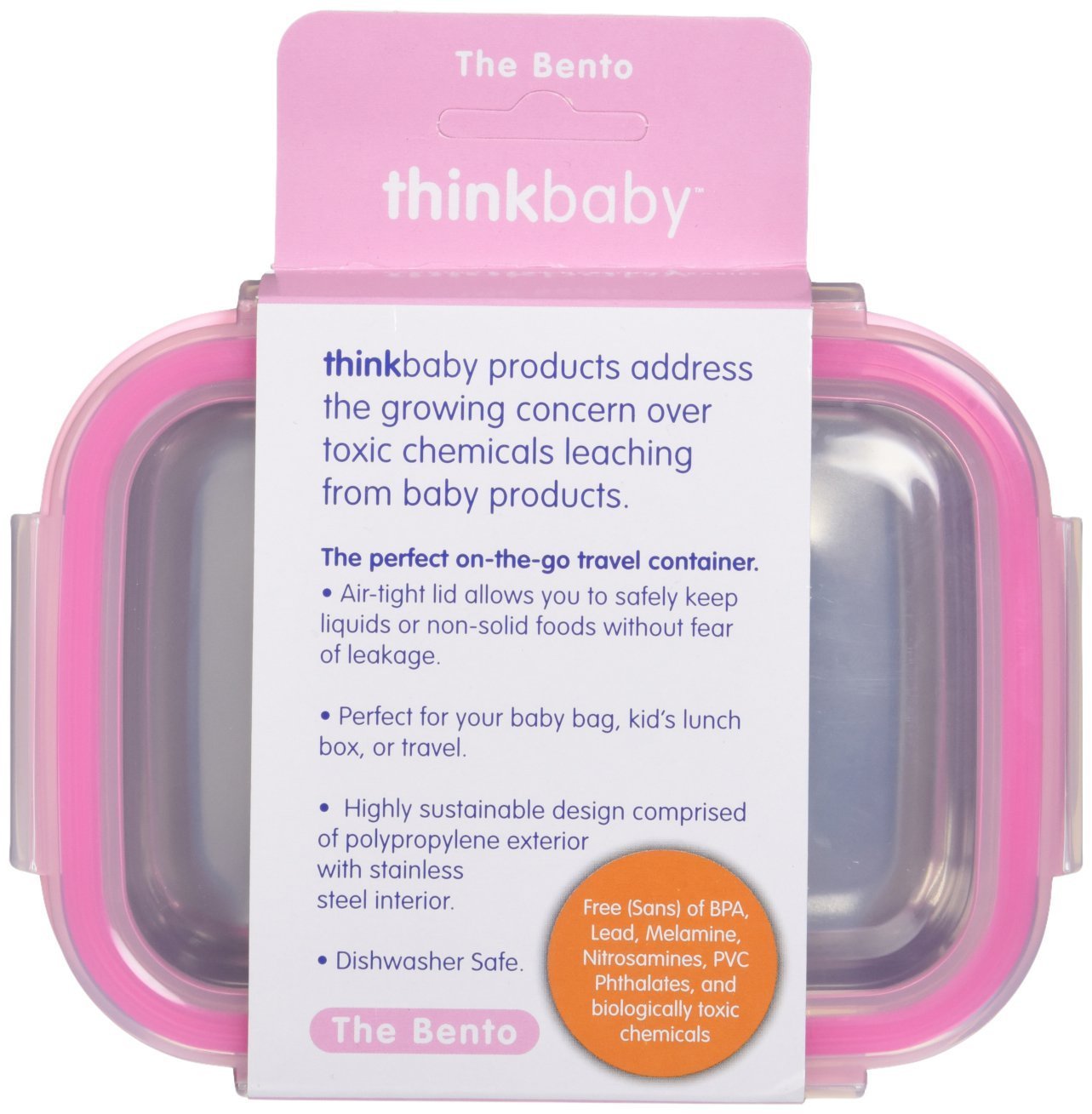 Thinkbaby BPA-Free Bento Lunch Box for Kids - Eco-Friendly Food Container with Leak-Proof Design, Microwave & Dishwasher Safe - Ideal for School, Picnics & Travel (Pink)