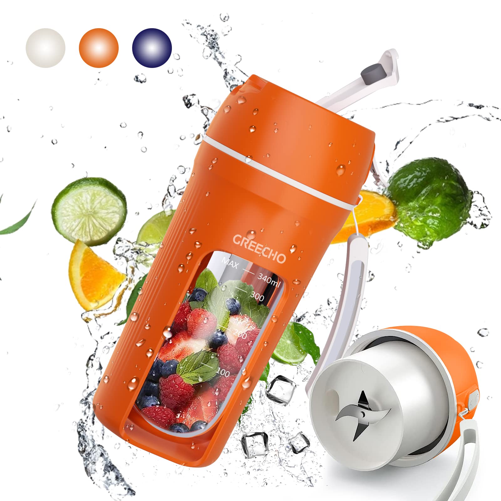 GREECHO Portable Blender for Shakes & Smoothies - 12oz USB Rechargeable Mini Blender, One-Hand Operation, BPA-Free Travel Blender for Juice, Carrot, Orange - Perfect for Gym, Office & On-The-Go Use