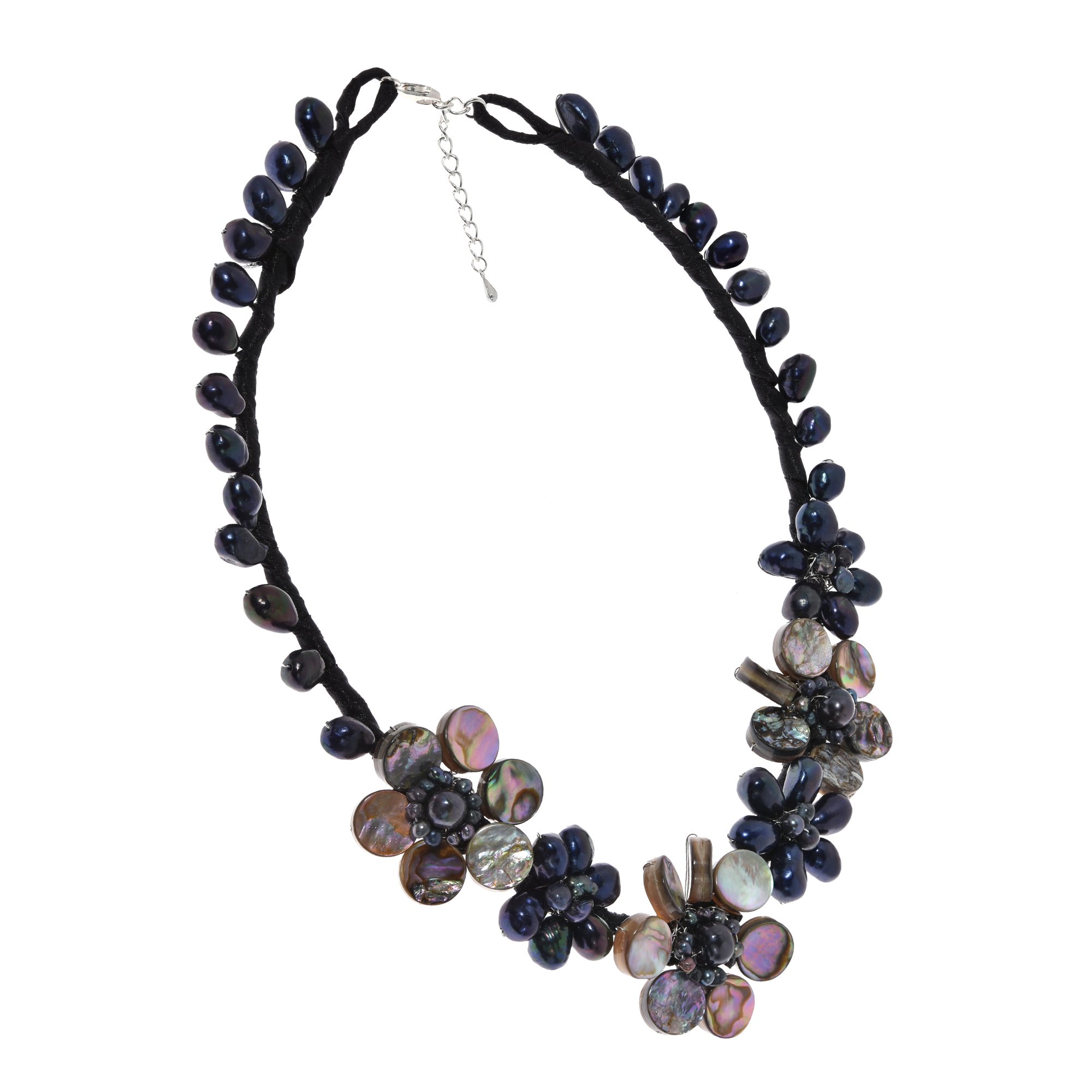 Handmade Abalone Shell and Cultured Freshwater Pearl Floral Beaded Necklace - Elegant Boho Jewelry for Women, Perfect for Weddings, Parties & Beach Vacations
