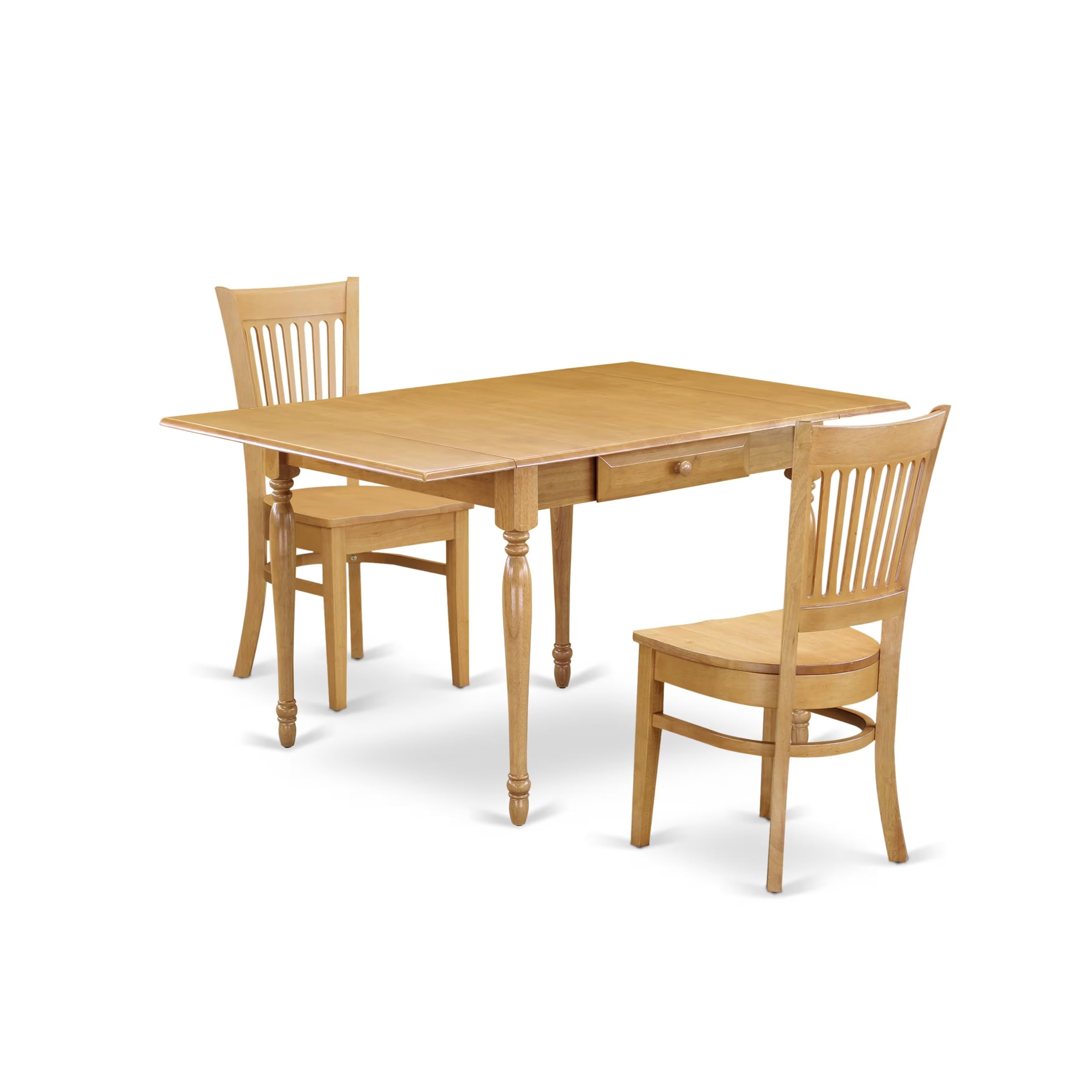 East West Furniture 3 Piece Oak Dining Table Set with Drop Leaf & 2 Chairs - 36x54 Inch Rectangle Kitchen Table - Perfect for Small Spaces, Breakfast Nooks & Cozy Family Meals