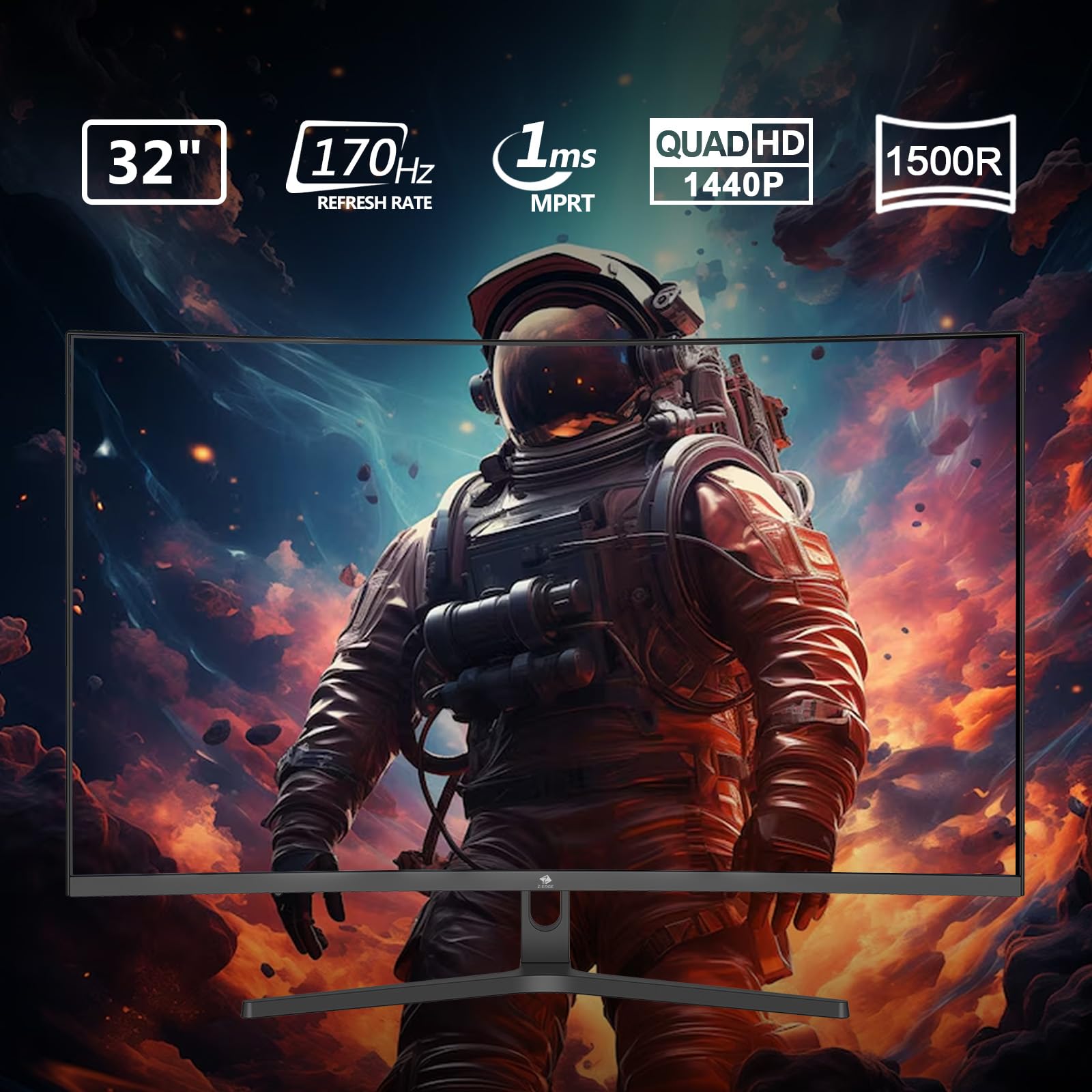 Z-Edge 32 Inch Curved Gaming Monitor - QHD 2K 2560x1440, 170Hz/144Hz, 1ms Response, AMD FreeSync Premium, Frameless LED Display with DisplayPort & HDMI - Perfect for Competitive Gaming and Home Office Setup
