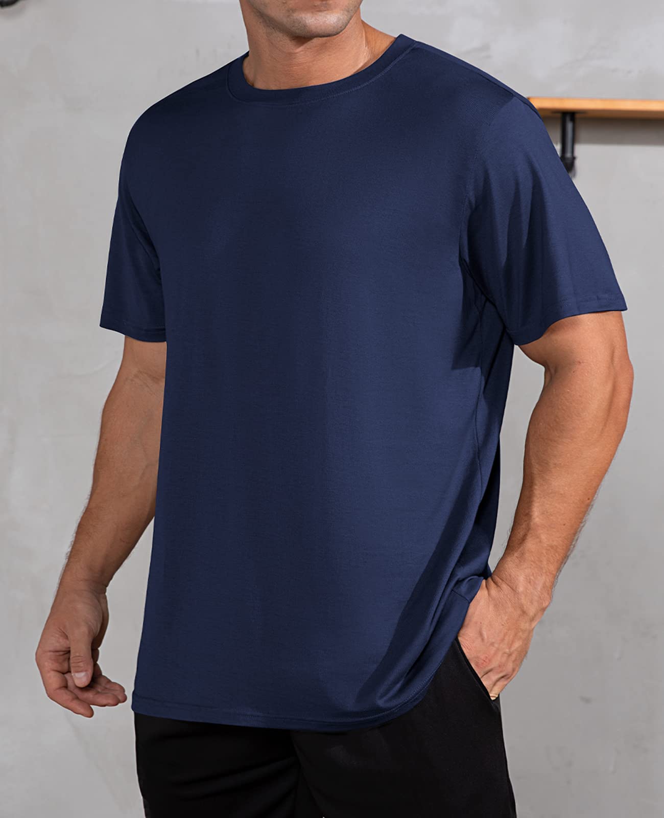 QUALFORT Men's Bamboo Viscose T-Shirt - Soft Breathable Crewneck Undershirt for Casual Wear, Layering & Everyday Comfort