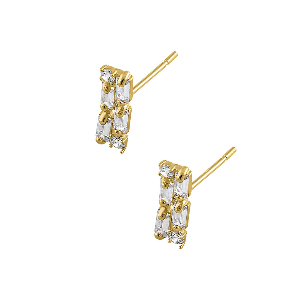 14K Yellow Gold CZ Earrings - Round, Emerald & Rectangular Cut Cubic Zirconia Studs for Women, Gift for Her, Wedding, Anniversary & Special Occasions