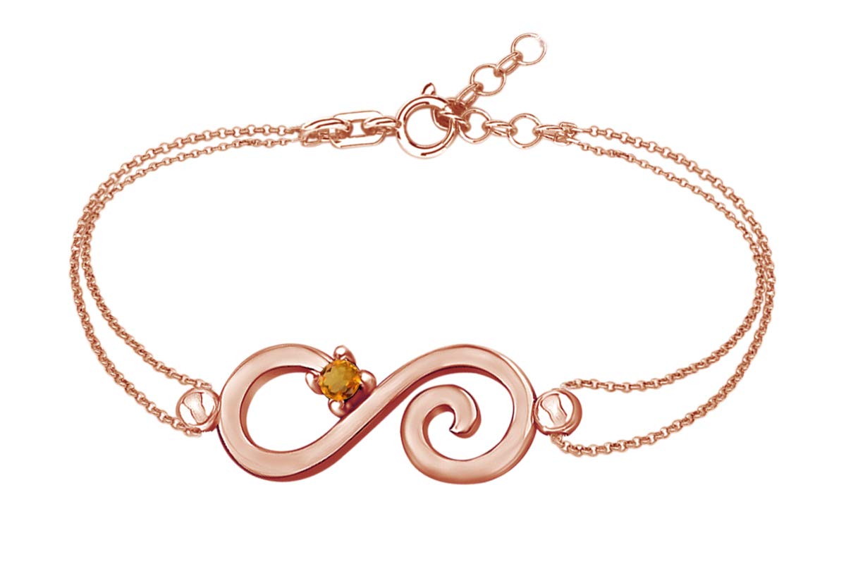 14k Rose Gold Over Sterling Silver Simulated Gemstone Infinity Chain Bracelet for Women - Elegant Stackable Jewelry Gift for Birthday, Anniversary & Everyday Wear
